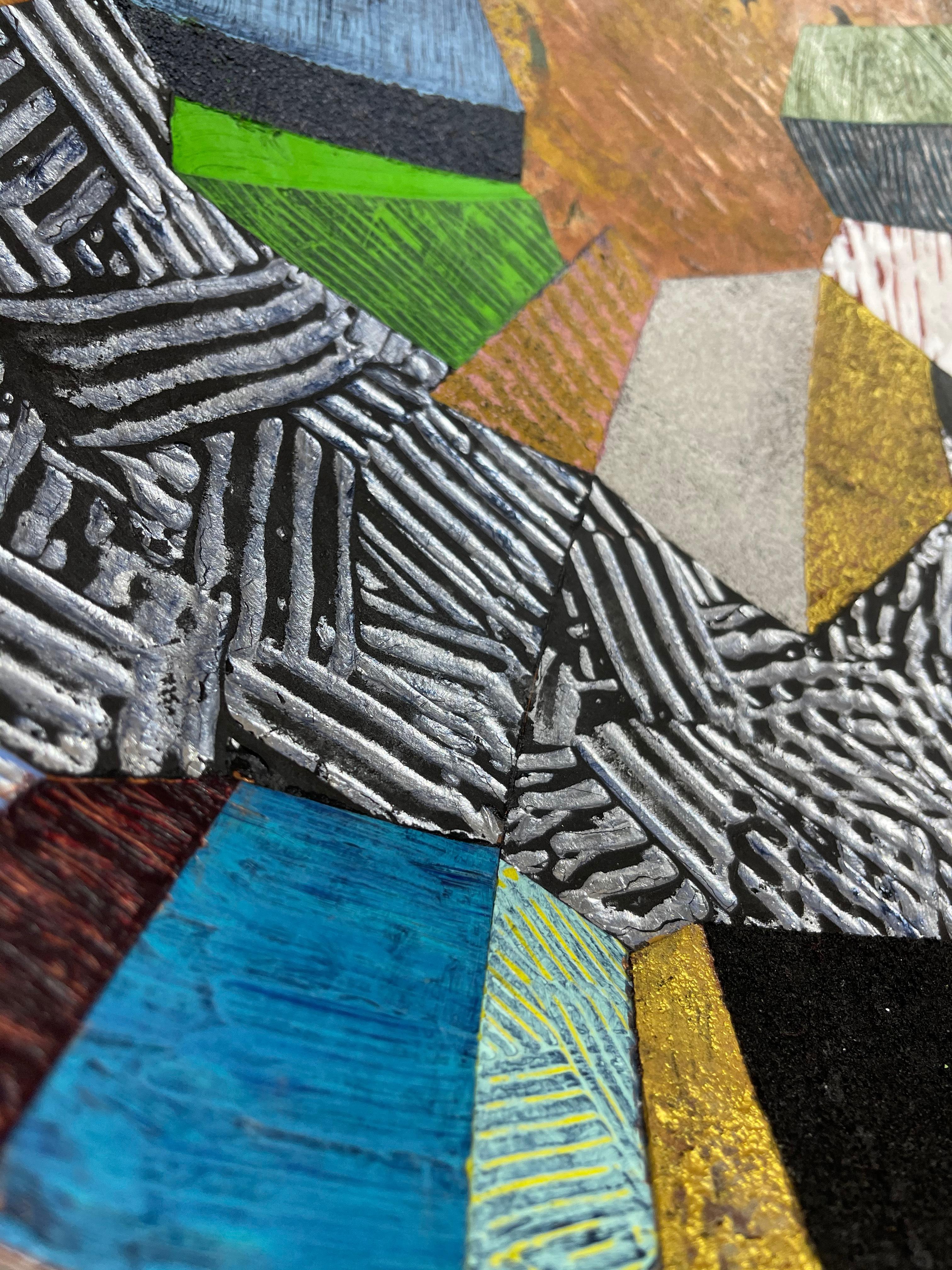 Vessel #4, multicolored mixed media sculptural piece, textured, 22