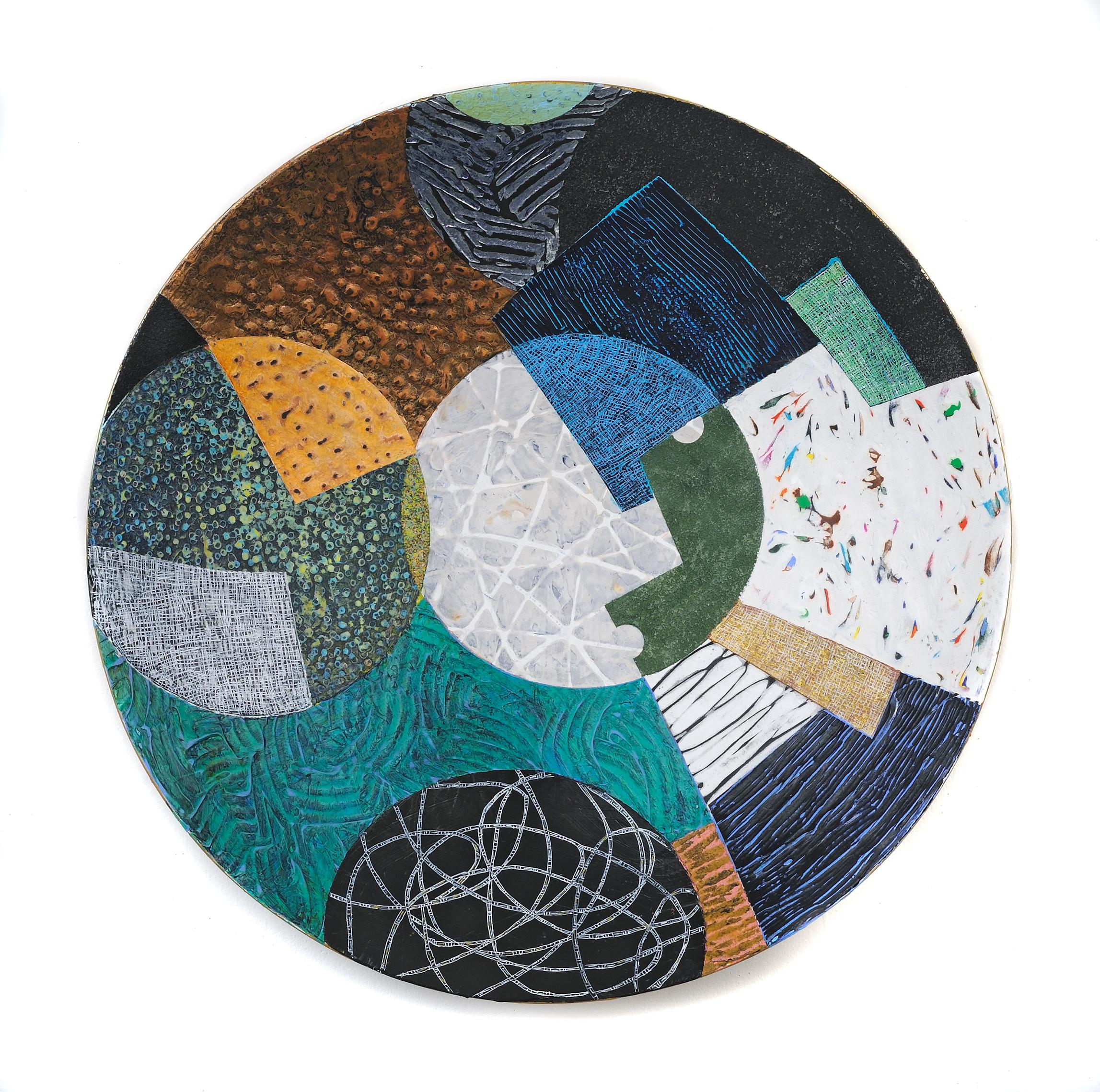 Francie Hester Abstract Sculpture - Vessel #6, multicolored mixed media sculptural piece, textured, 22" diameter