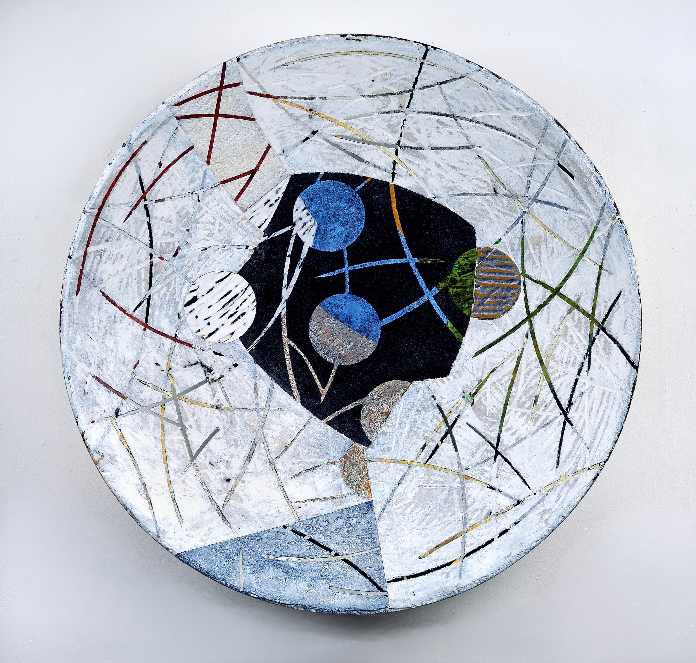 Francie Hester Abstract Painting - Vessel A-20, neutral mixed media sculptural piece, 29" diameter