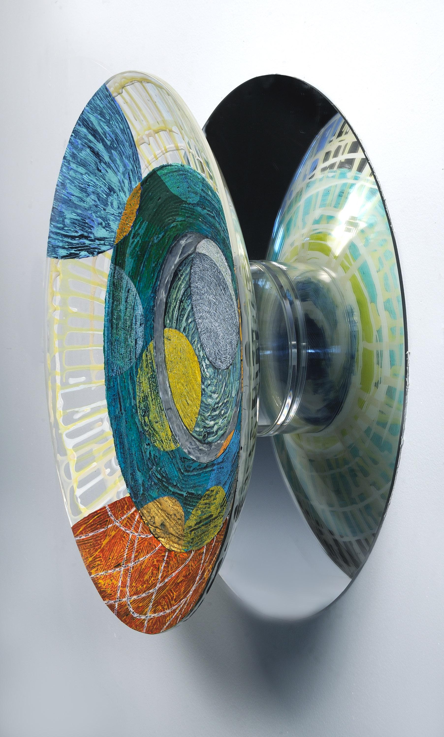 Vessel A, bright multicolored abstract painting on plexiglass - Sculpture by Francie Hester