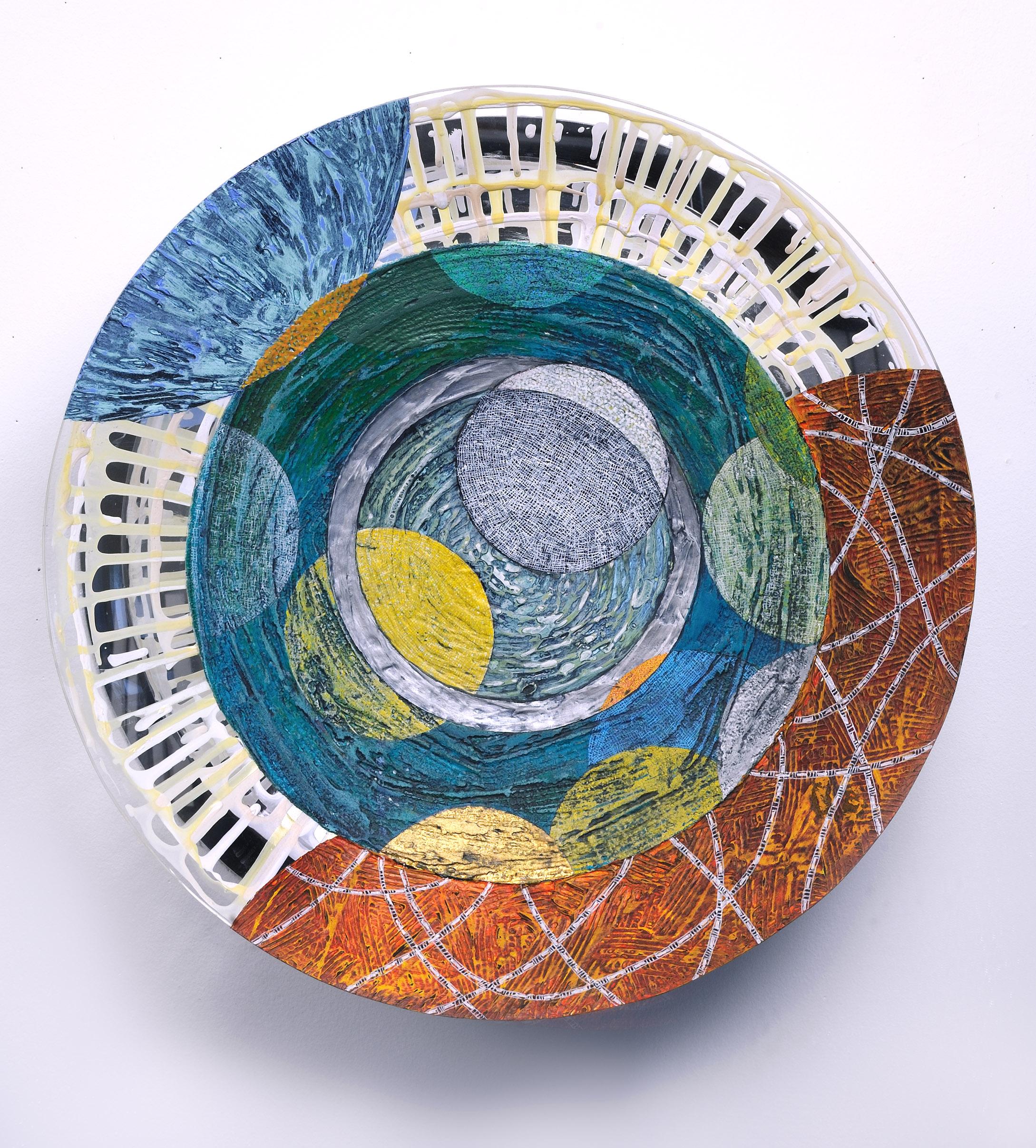 Francie Hester Abstract Sculpture - Vessel A, bright multicolored abstract painting on plexiglass