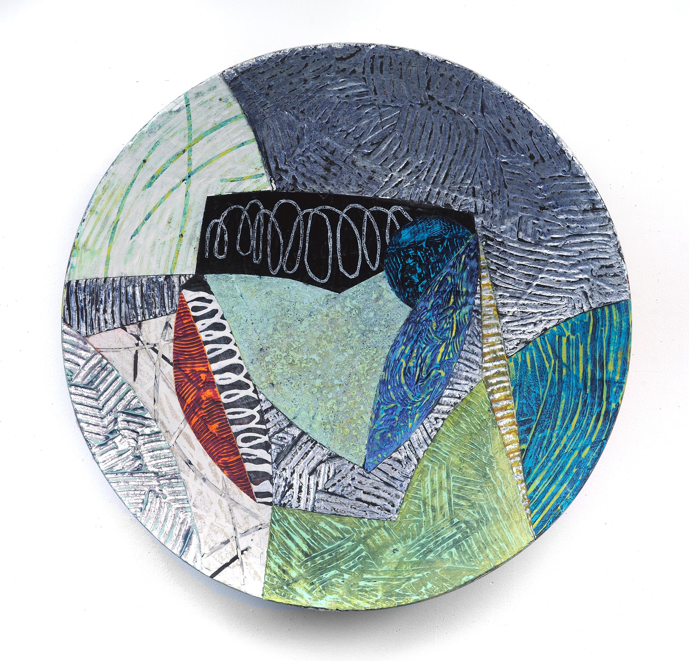 Francie Hester Abstract Painting - Vessel C-20, multicolored mixed media sculptural piece, 22" diameter