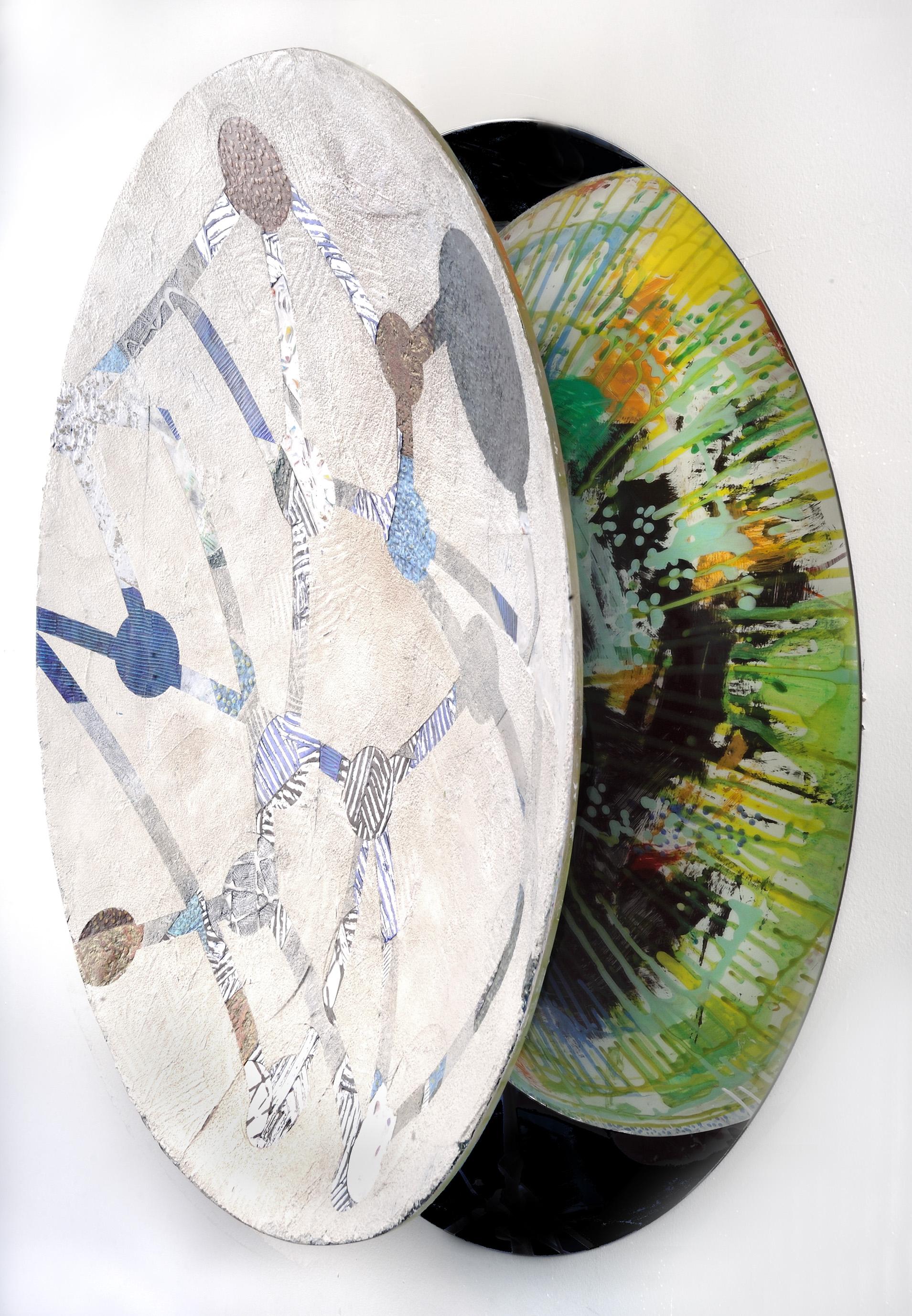 Vessel 22 #3, blue and green mixed media sculptural piece, textured,  - Painting by Francie Hester