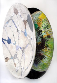 Vessel 22 #3, blue and green mixed media sculptural piece, textured,