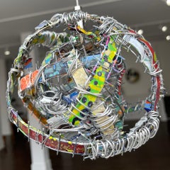 Cluster #10, mixed media aluminum sculpture, multicolored sphere