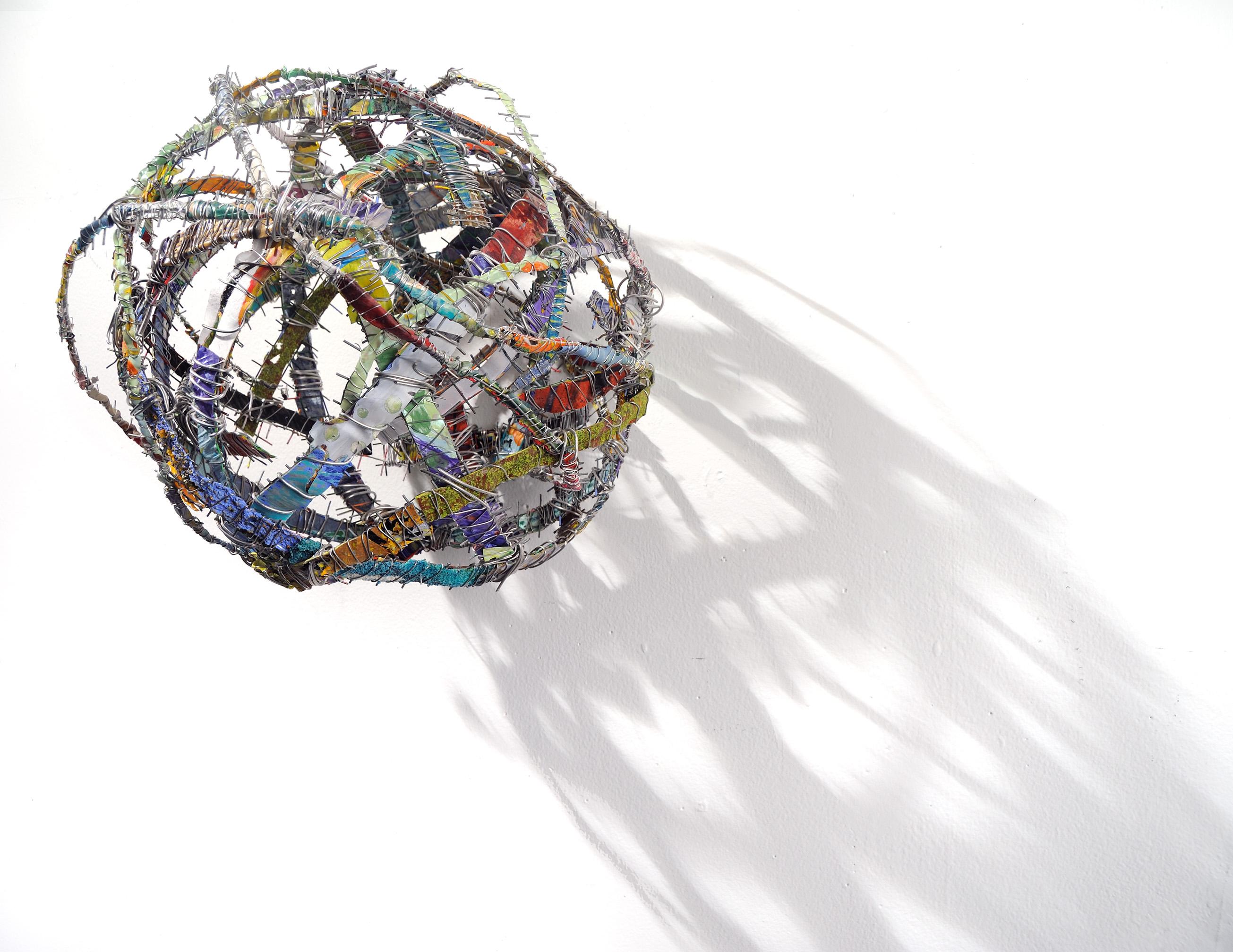 Cluster #2, mixed media aluminum sculpture, multicolored sphere - Sculpture by Francie Hester