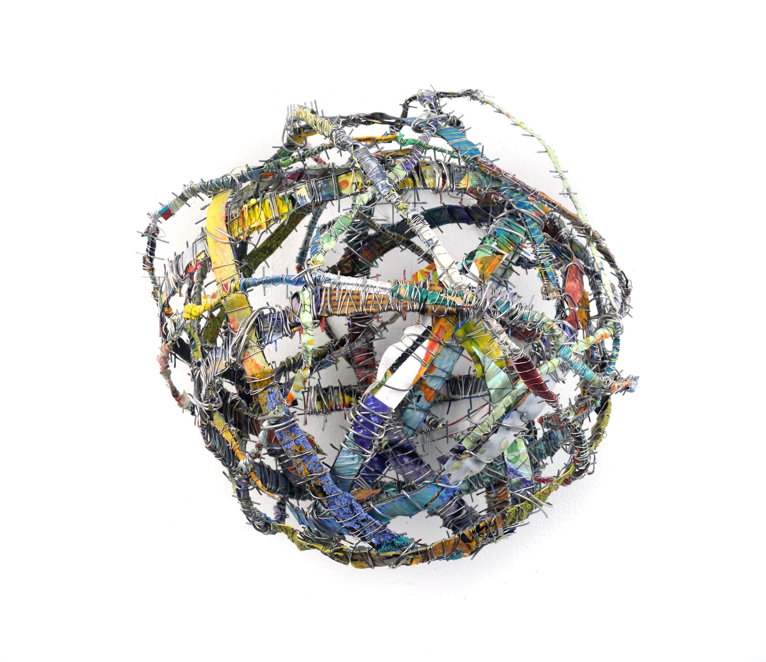 Francie Hester Abstract Sculpture - Cluster #2, mixed media aluminum sculpture, multicolored sphere