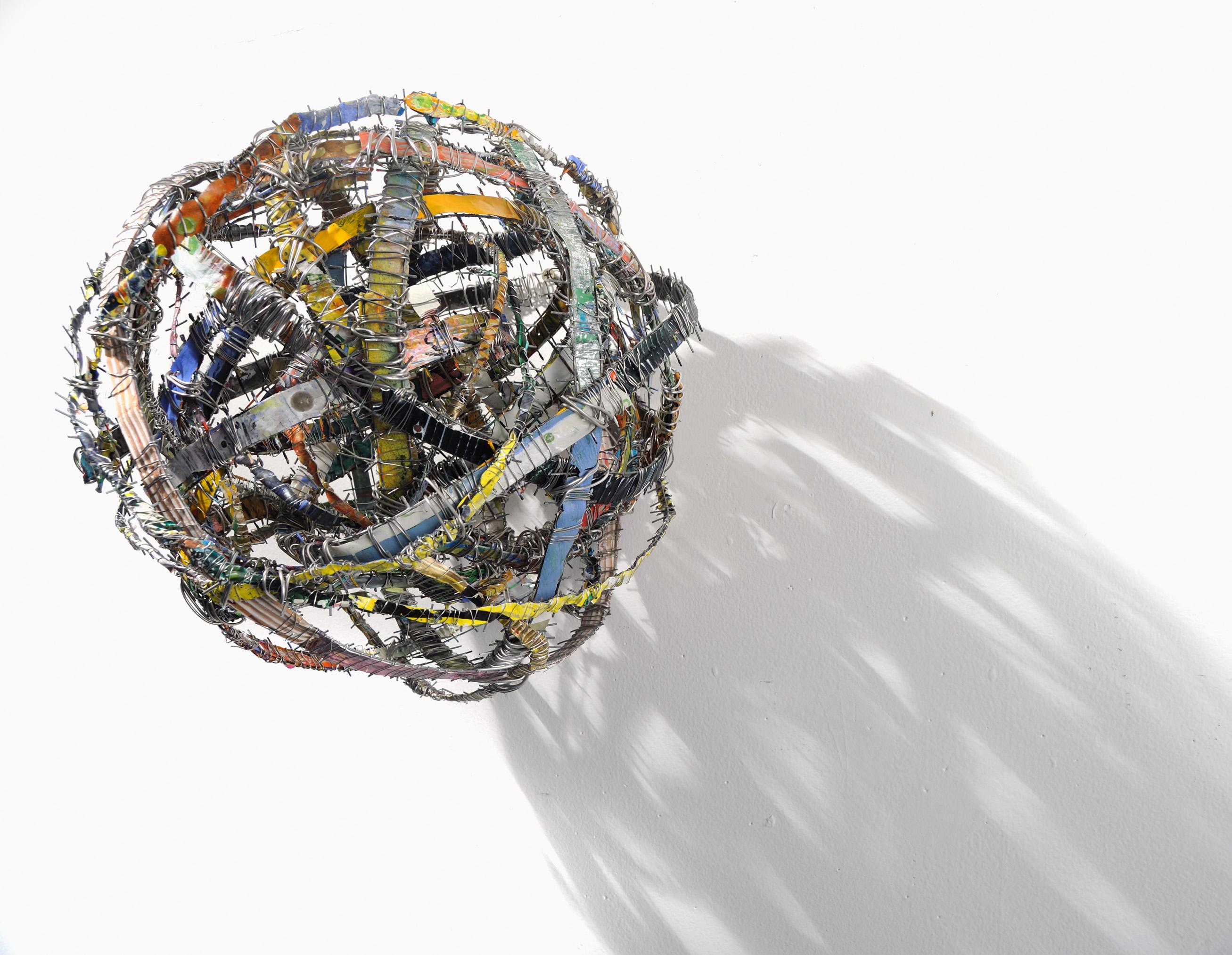 Cluster #4, mixed media aluminum sculpture, multicolored sphere - Sculpture by Francie Hester