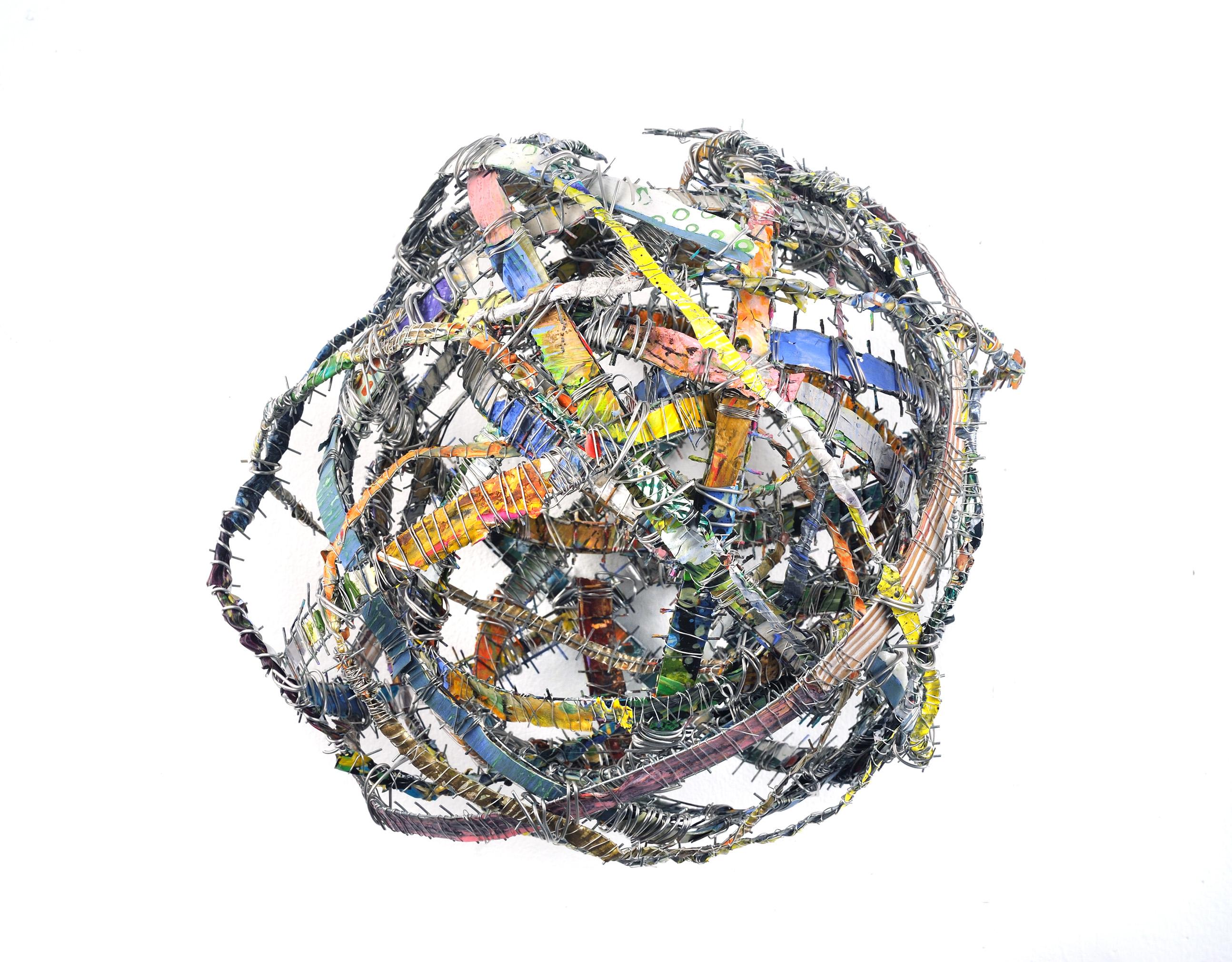 Francie Hester Abstract Sculpture - Cluster #4, mixed media aluminum sculpture, multicolored sphere