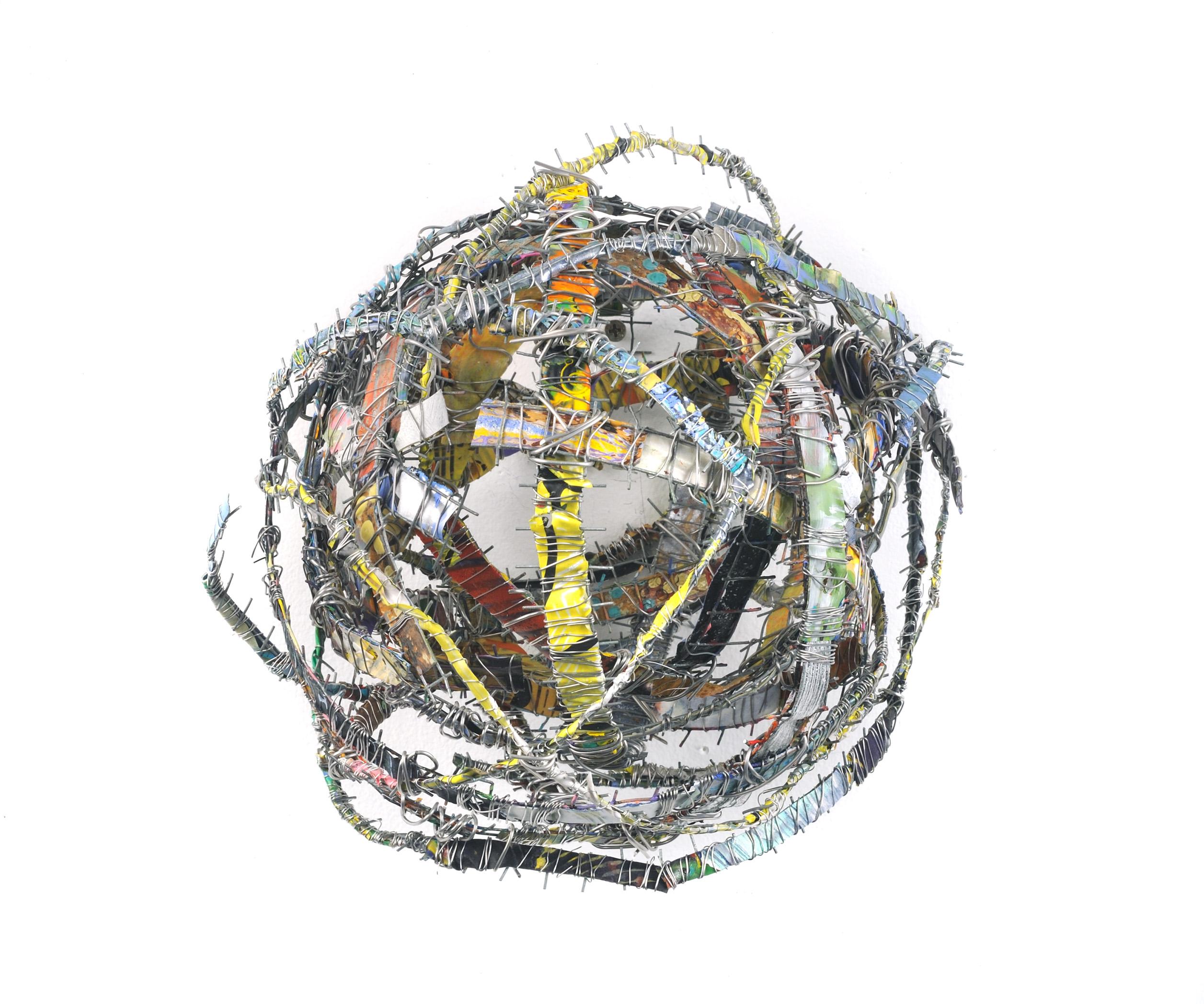 Francie Hester Abstract Sculpture - Cluster #6, mixed media aluminum sculpture, multicolored sphere