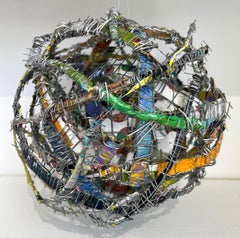 Cluster #7, mixed media aluminum sculpture, multicolored sphere