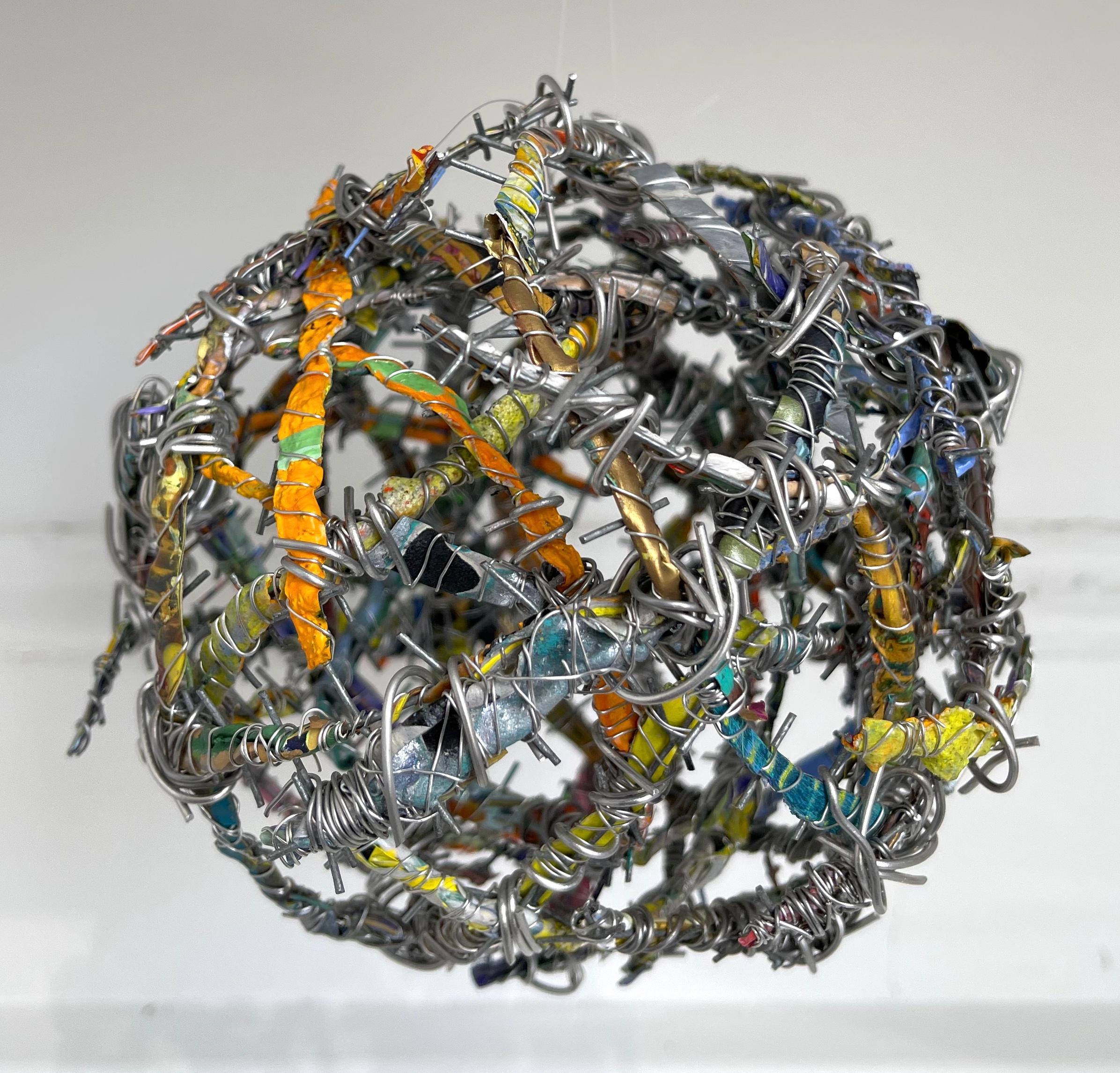 Francie Hester Abstract Sculpture - Cluster #8, mixed media aluminum sculpture, multicolored sphere