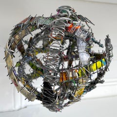 Cluster #9, mixed media aluminum sculpture, multicolored sphere