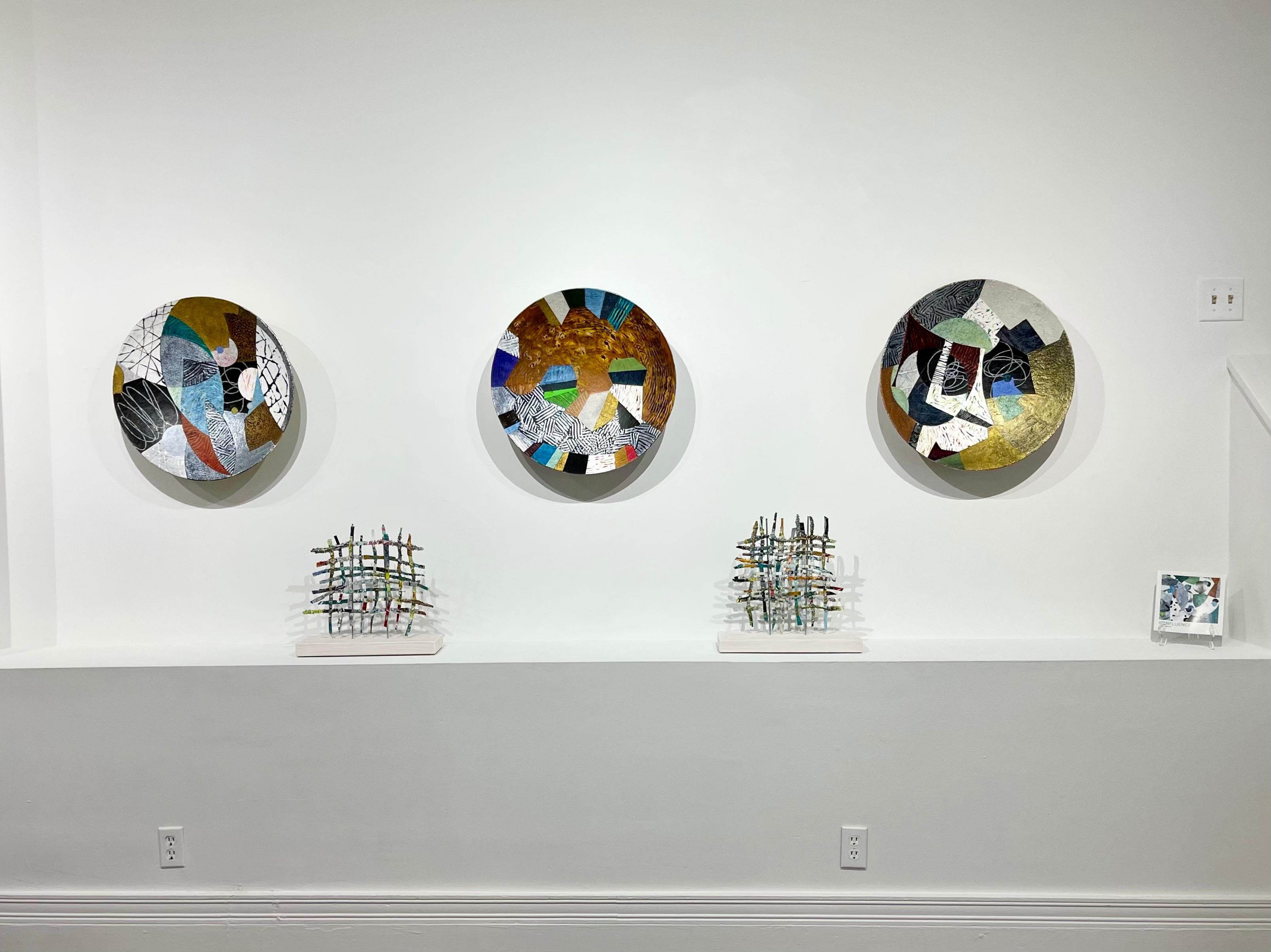 Renewal #3, mixed media aluminum sculpture, multicolored grid, 16 x 16 inches 1