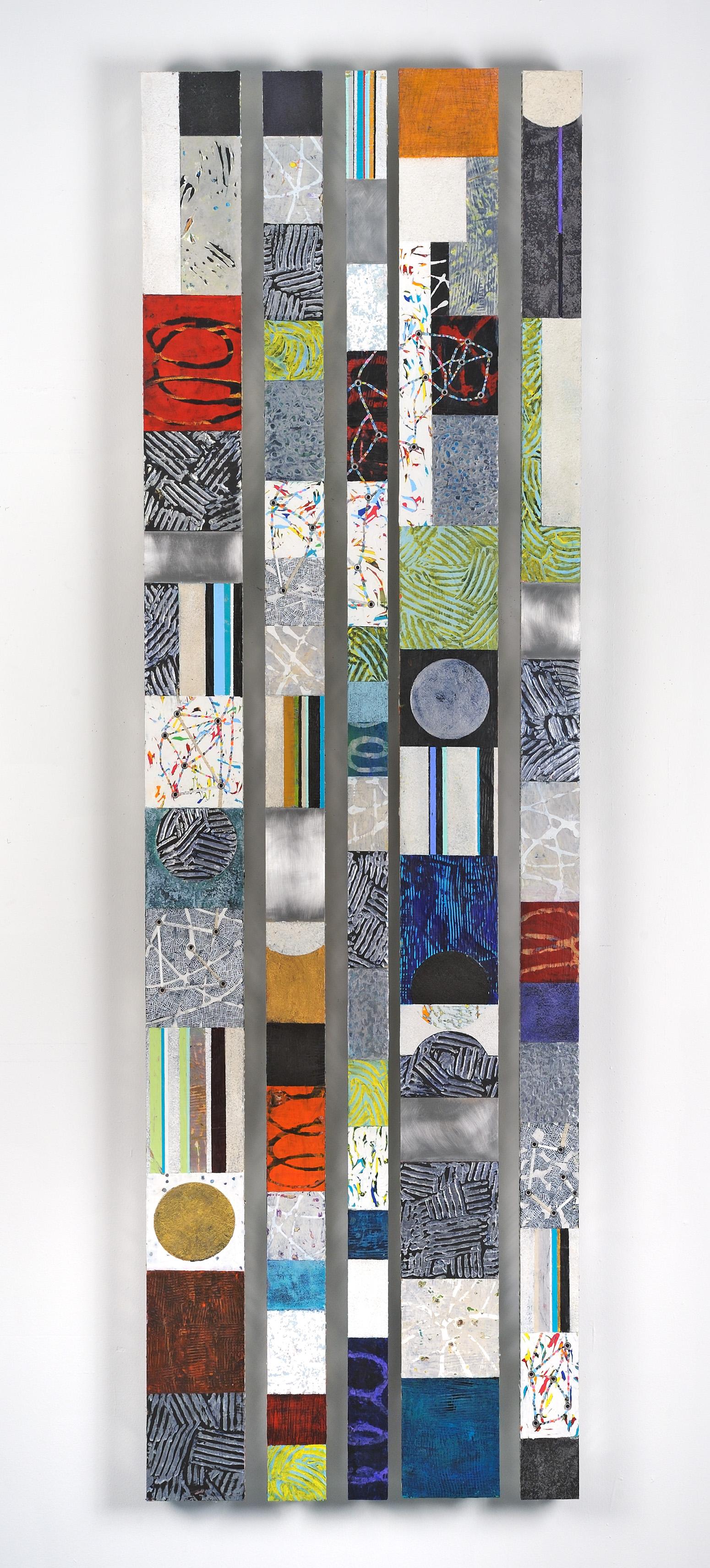 Francie Hester Abstract Sculpture - Strata 21 Set A, multicolored mixed media sculptural piece on aluminum