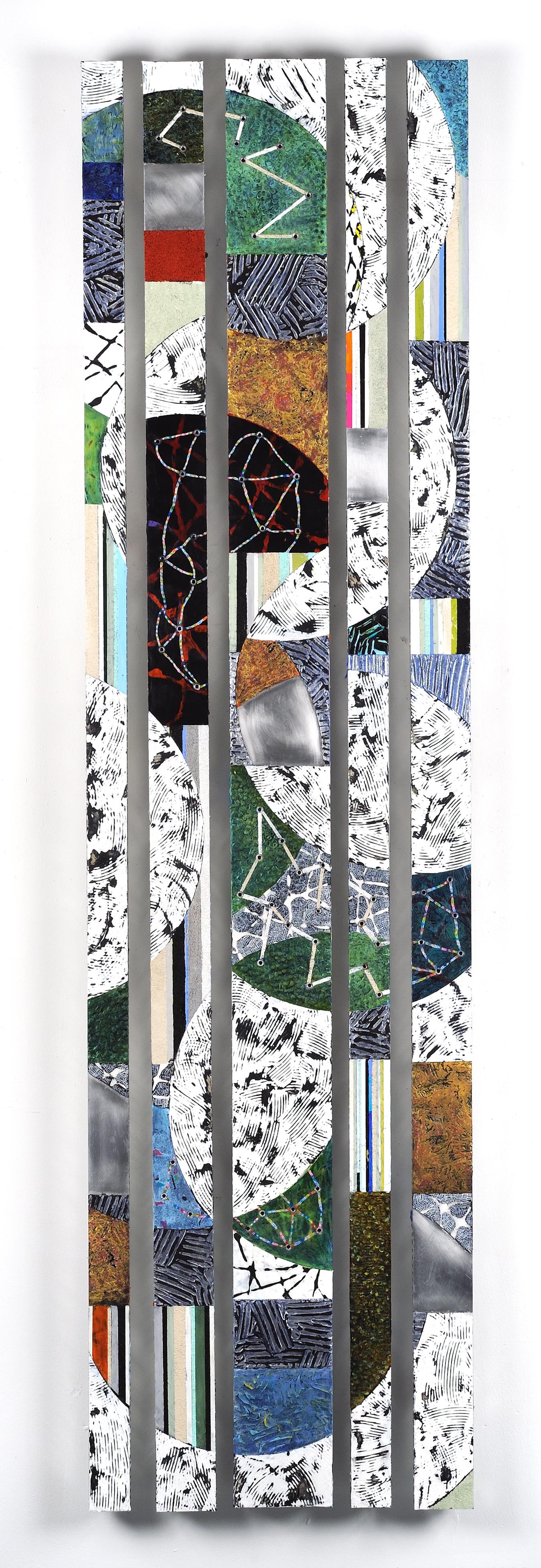 Francie Hester Abstract Sculpture - Strata 21 Set B, multicolored mixed media sculptural piece on aluminum