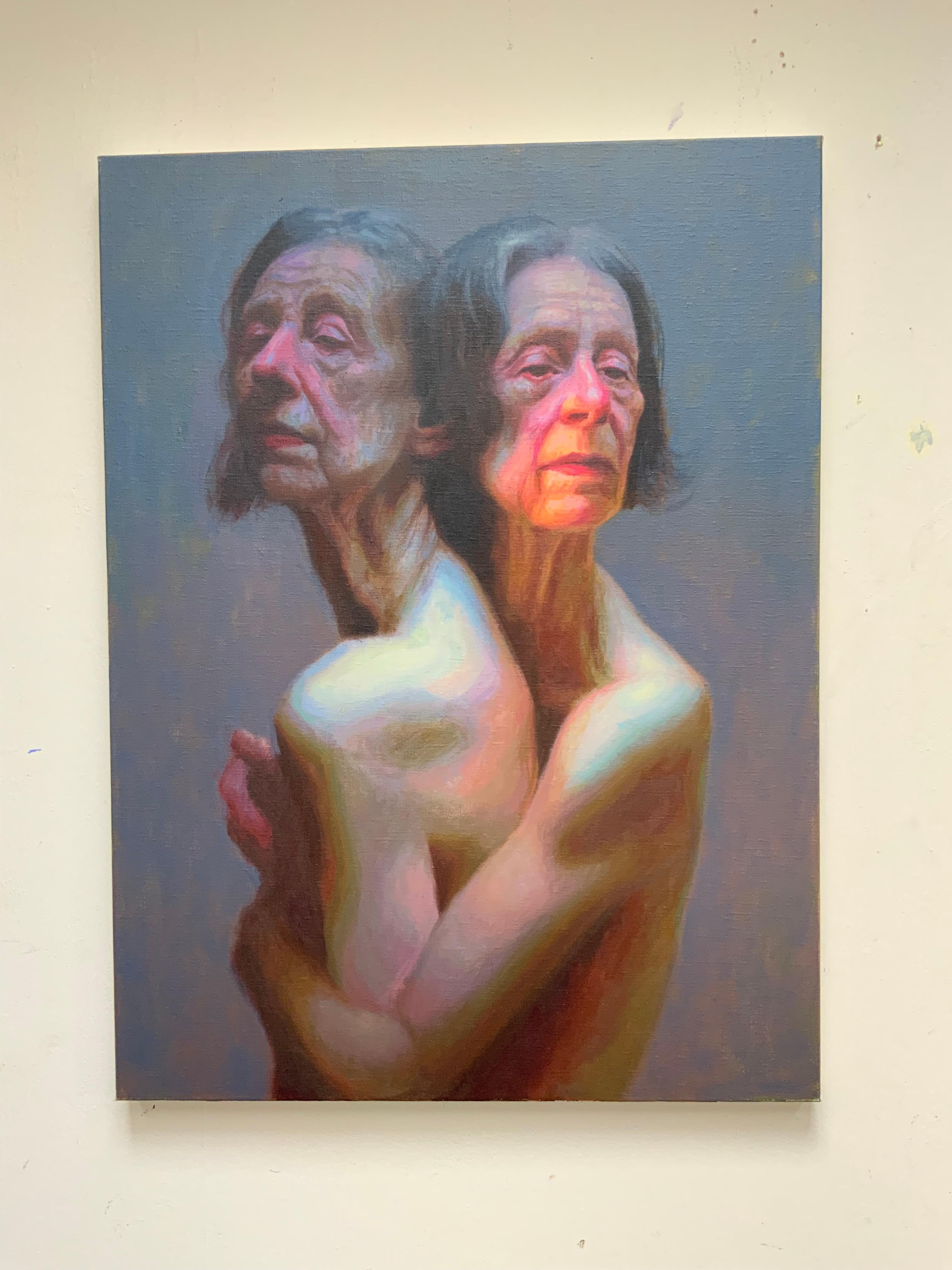 Duality embraced - Gray Figurative Painting by Francien Krieg