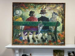 FRANCINE BRANIARD - HUGE FRENCH MODERNIST SIGNED OIL - LADIES ON BENCH CHATTING