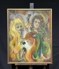 FRANCINE BRANIARD - HUGE FRENCH SURREALIST SIGNED OIL - FANTASY FIGURES