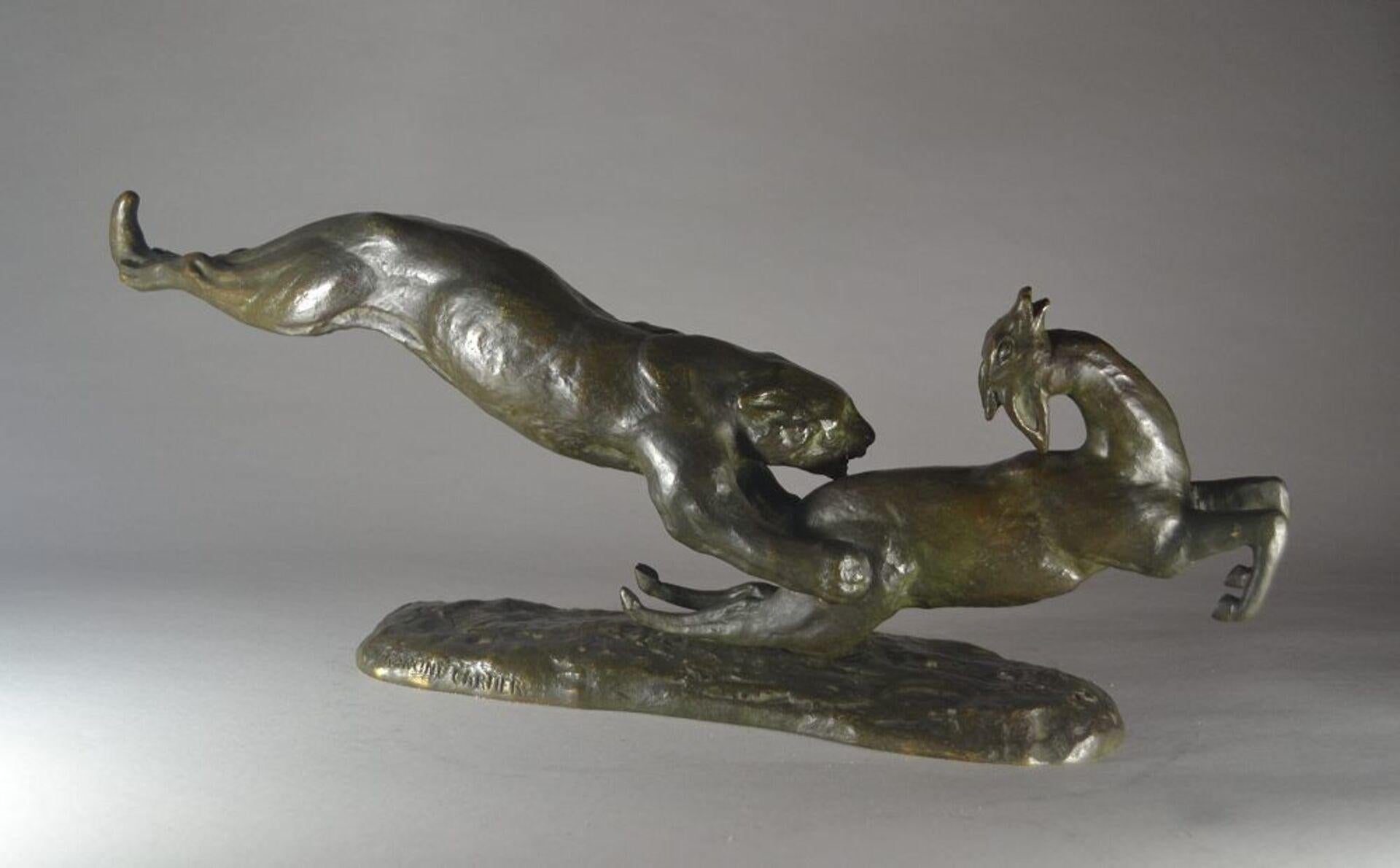 French Francine Cartier Art Deco Group, Panther and Antelope
