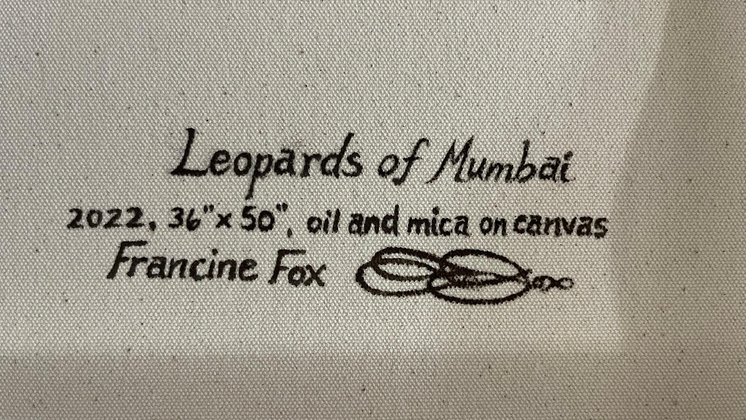 Leoparden von Mumbai, Leopard, Tier, Bäume, Grau, Gold Natur inspirierte Malerei im Angebot 15