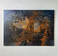 Leopards of Mumbai - Leopard Trees Gold Map India Nature Animal Painting, 2022