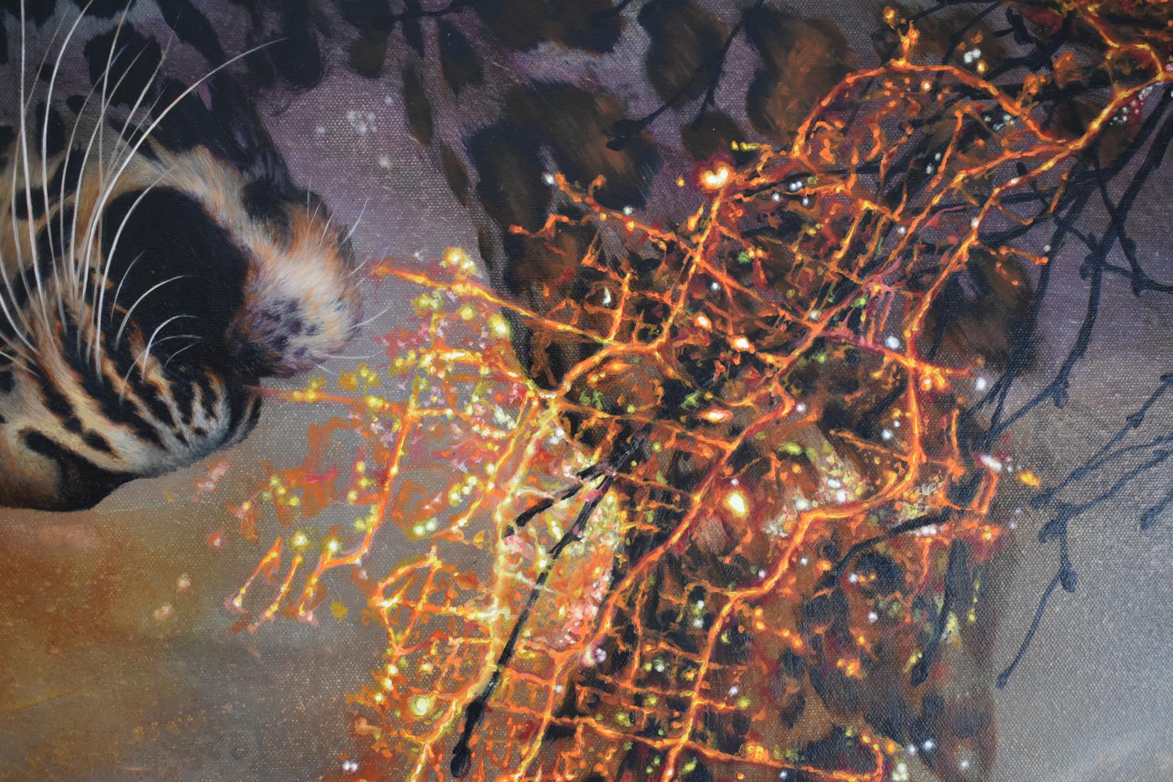 Leoparden von Mumbai - Leopardenbäume Graugold Natur Tiermalerei, 2022 im Angebot 3