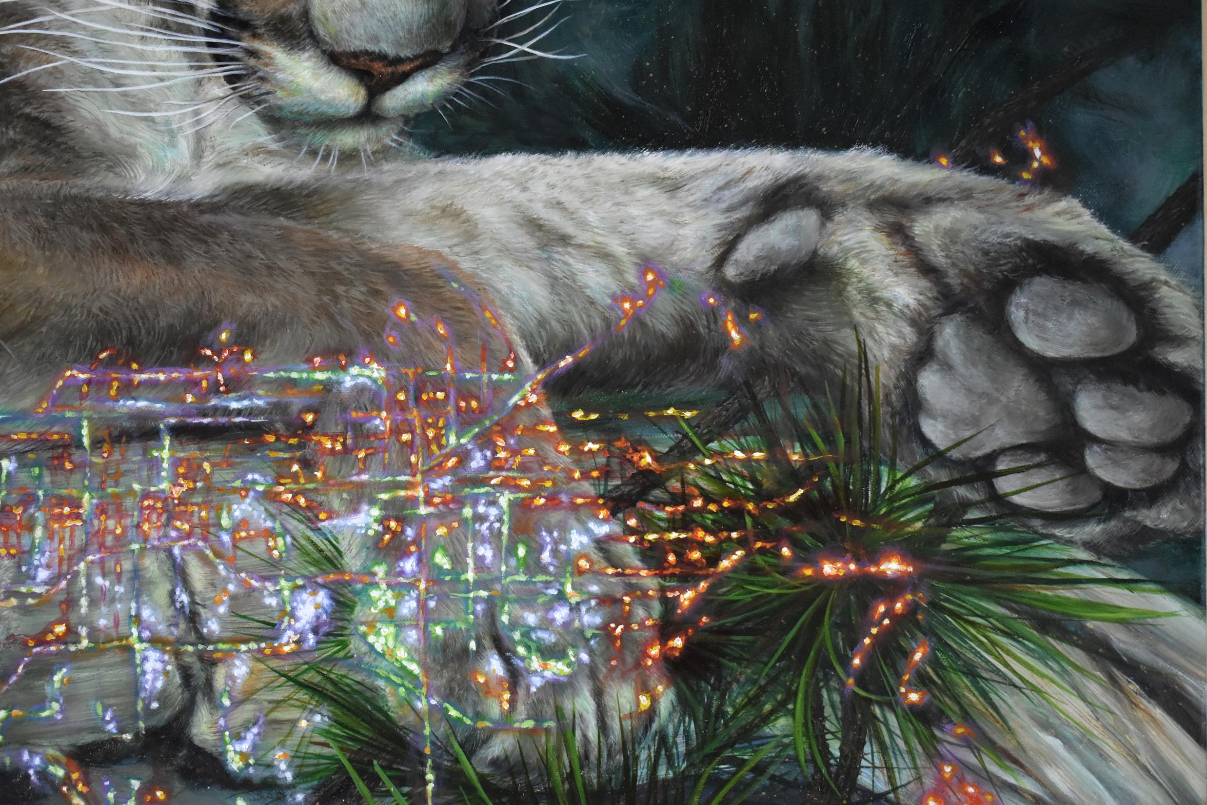 Mountain Lions of LA - Pintura inspirada en la naturaleza Árboles animales Gris Oro, 2022 en venta 9