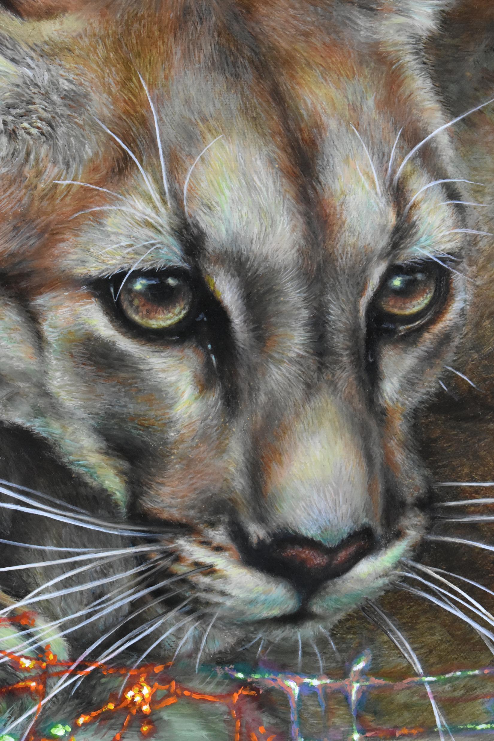 Mountain Lions of LA - Pintura inspirada en la naturaleza Árboles animales Gris Oro, 2022 en venta 14