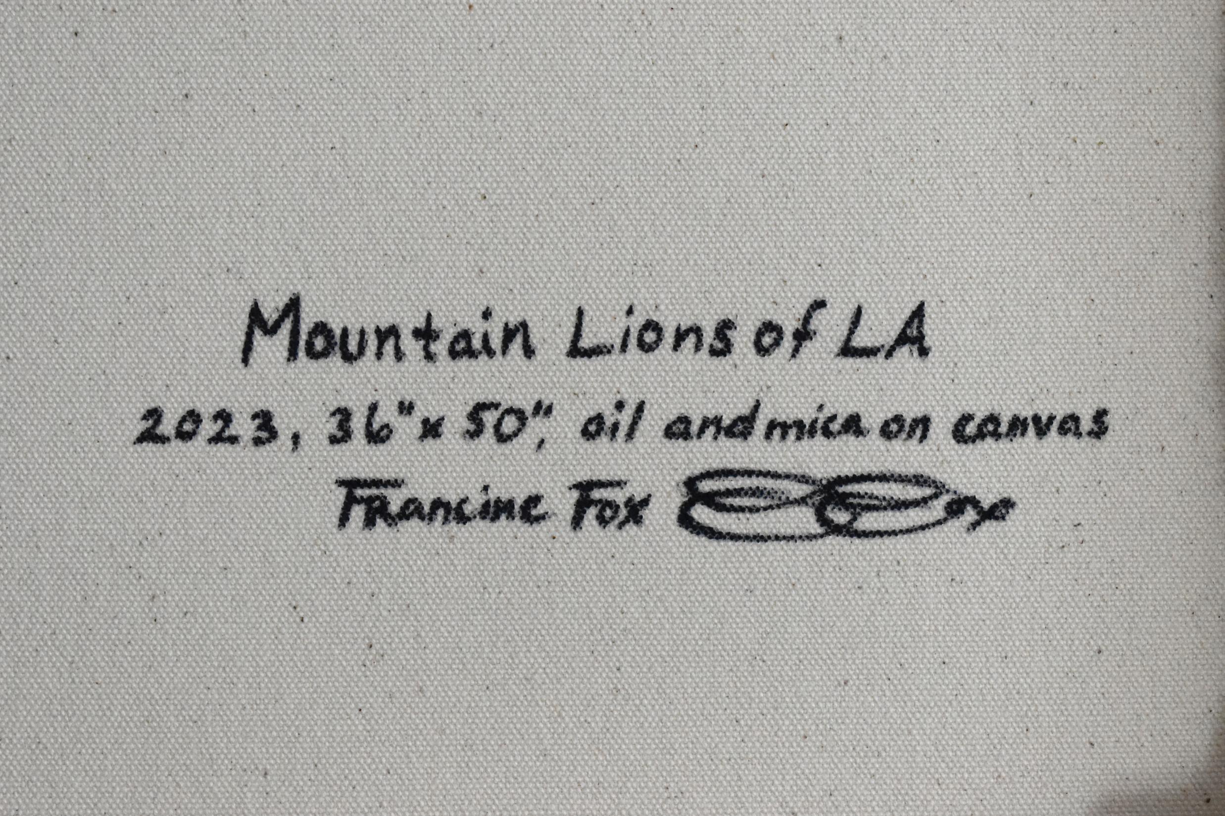 Mountain Lions of LA - Pintura inspirada en la naturaleza Árboles animales Gris Oro, 2022 en venta 15