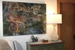Mountain Lions of LA - Nature Painting Animal Trees Gold Map Los Angeles, 2022
