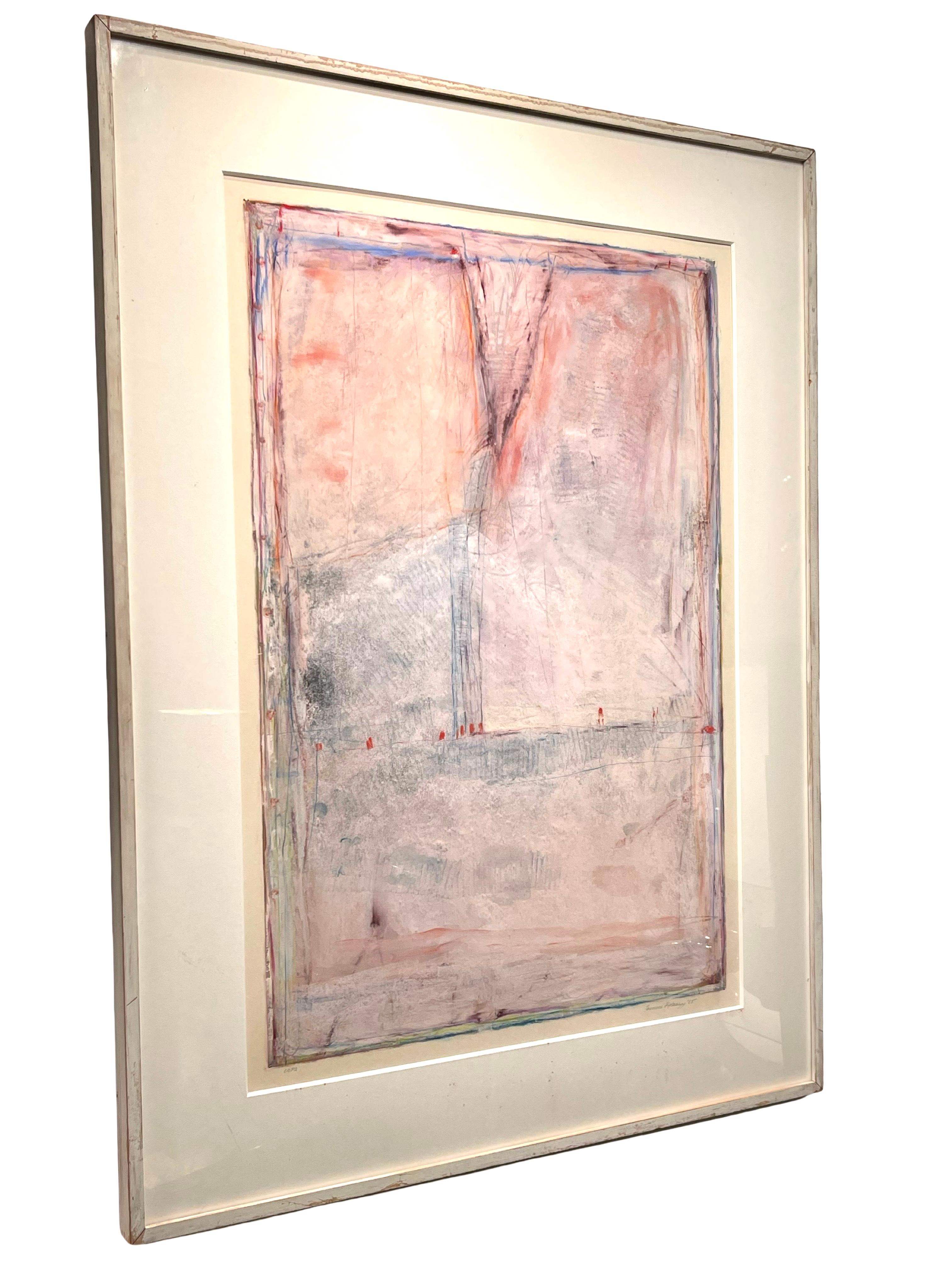 Verspielte Pastellmalerei im Stil von Richard Diebenkorns Ocean Park Serie. Wunderbare Verwendung von Farben.