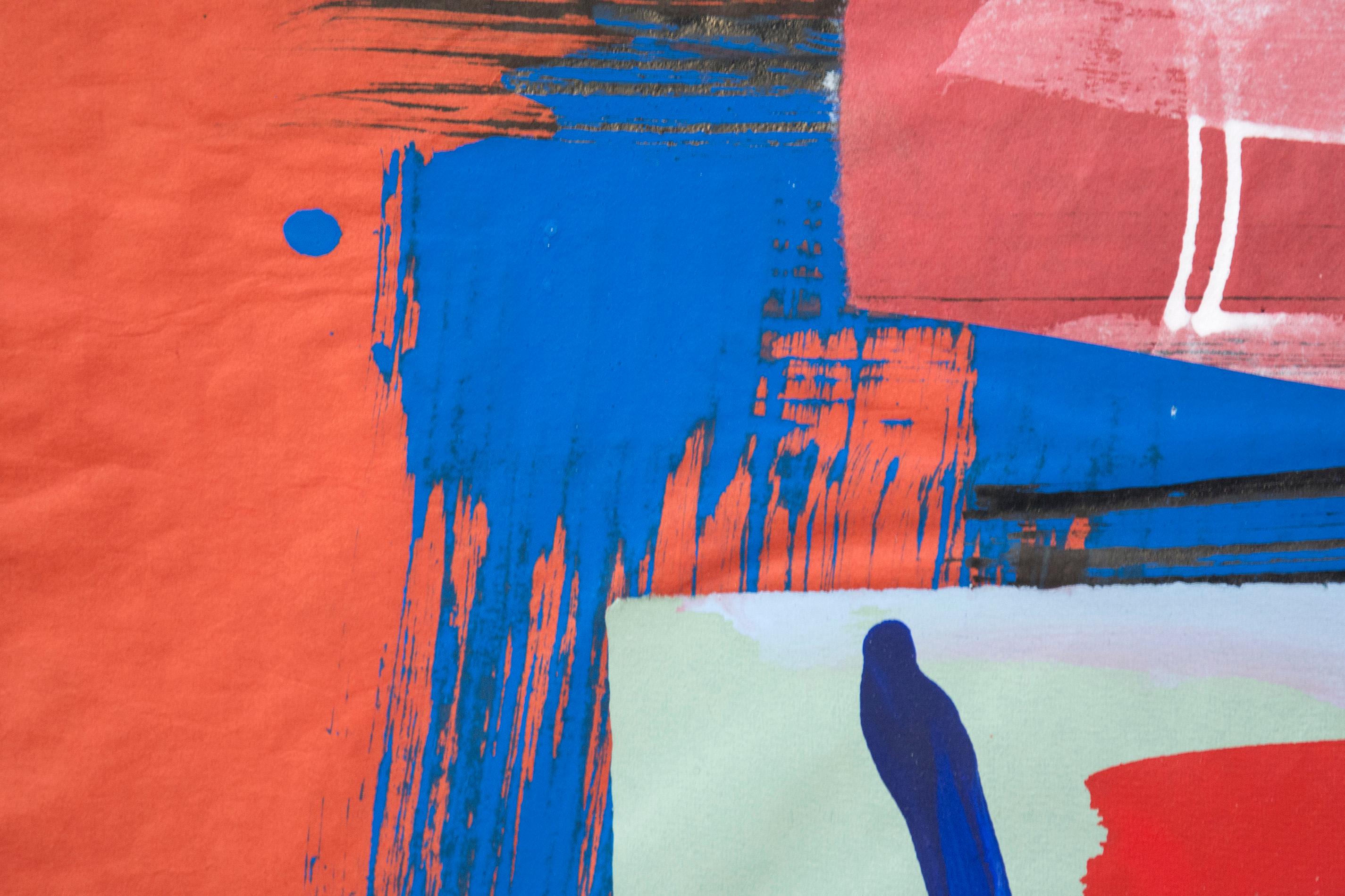 Ascoltare Scarlatti in rosso - audace, geometrico, astratto, collage su carta - Painting Contemporaneo di Francine Simonin
