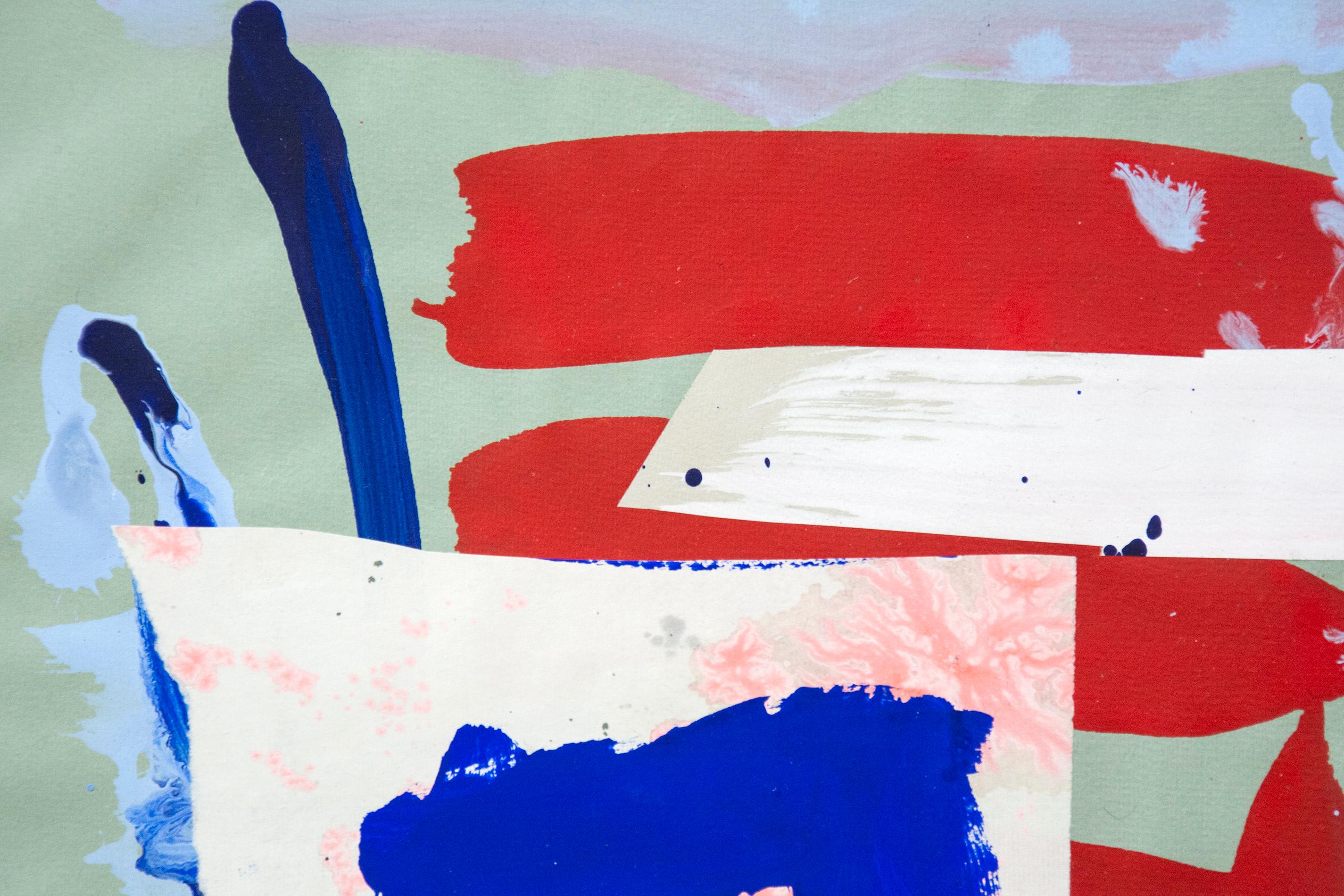 Ascoltare Scarlatti in rosso - audace, geometrico, astratto, collage su carta - Abstract Painting Rosso di Francine Simonin