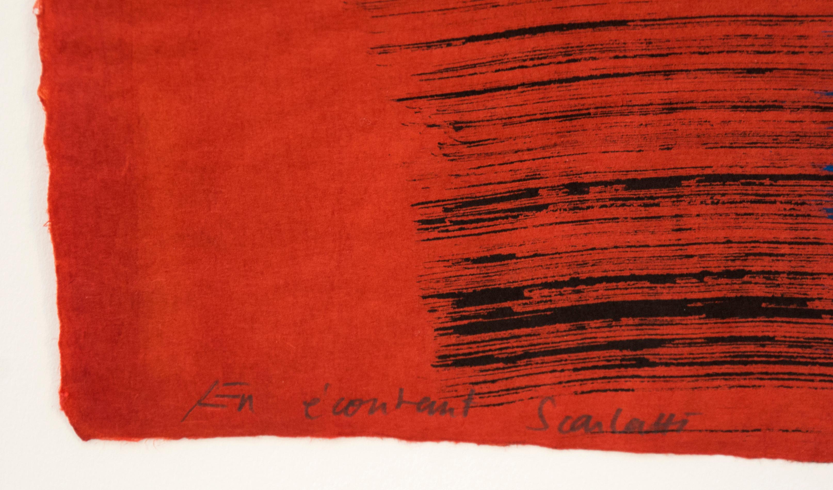 Éloge à Scarlatti en rouge - audacieux, géométrique, abstrait, collage sur papier en vente 1