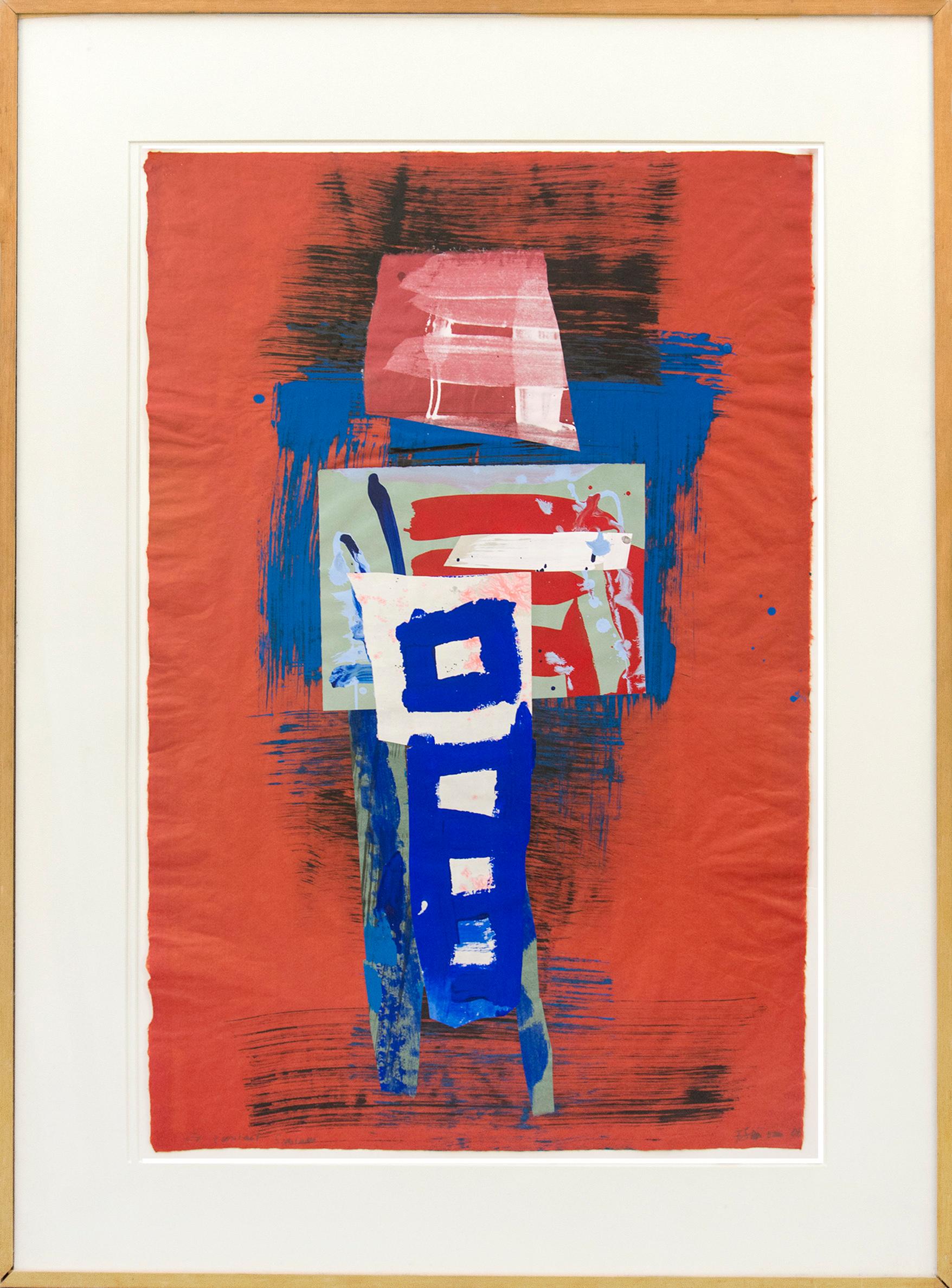 Listening to Scarlatti in Red - bold, geometric, abstract, collage on paper For Sale 2