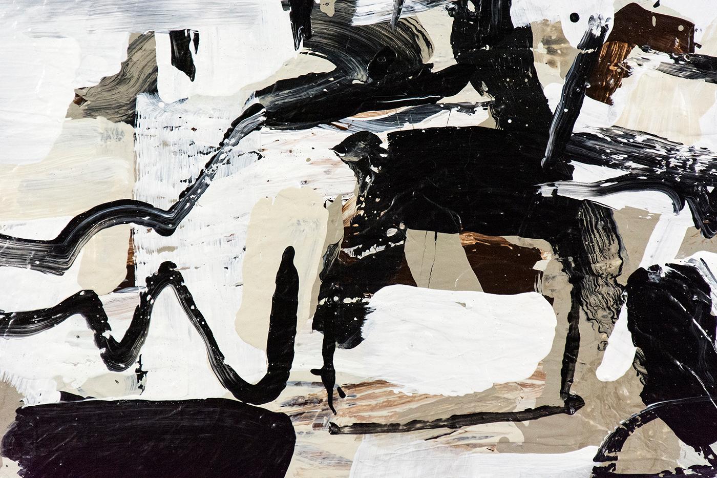 Equinox - Porta 2  - caldo, audace, astratto gestuale, acrilico su tela - Abstract Painting Grigio di Francine Simonin
