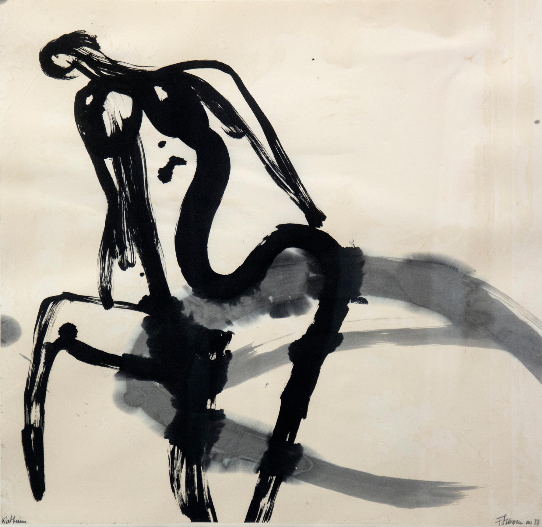 Katherine - bold, gestural, female form, figurative, oil on paper - Painting by Francine Simonin