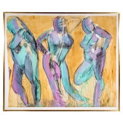 Francine Tint (Am. B. 1943) Large Figural Painting Titled "3 Sisters" 1990