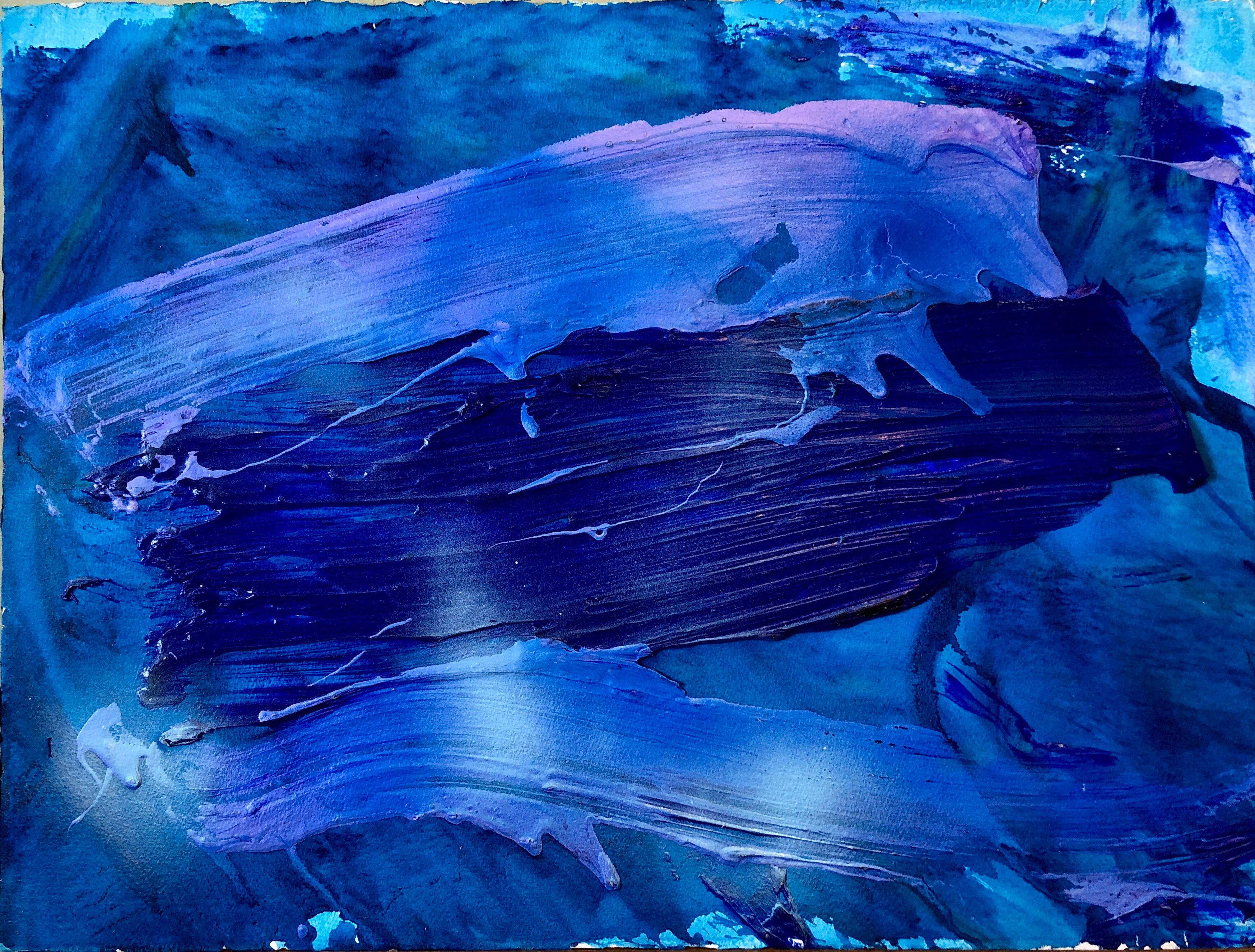 Boat Moon, in leuchtenden Blautönen auf Arches-Papier. nicht gerahmt.  Verso signiert, betitelt und datiert.

Francine Tint ist eine in New York lebende amerikanische Malerin des abstrakten Expressionismus und Kostümdesignerin.
Tint studierte am