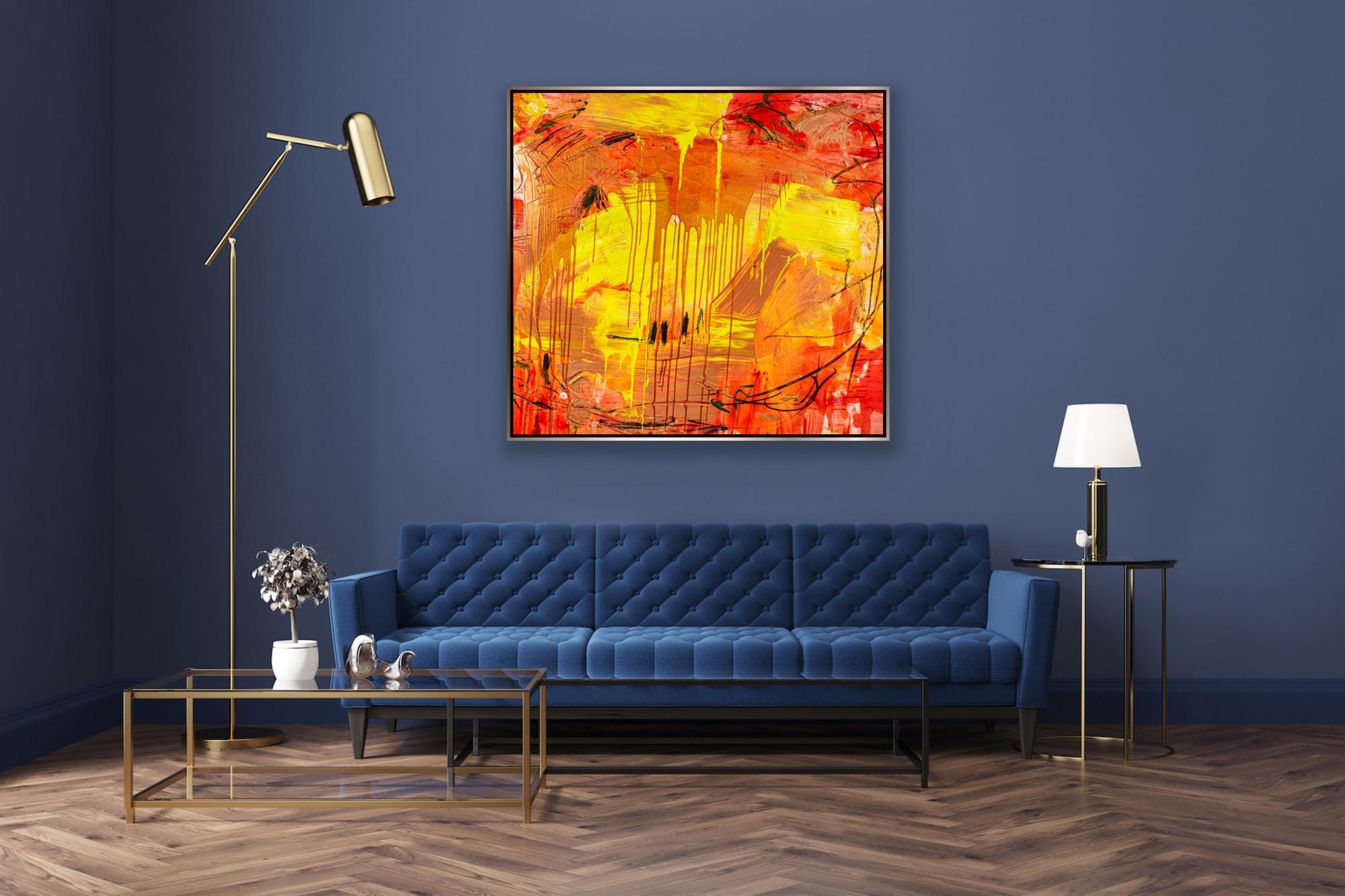 Temple Ruins - Orange Abstract Painting by Francine Tint