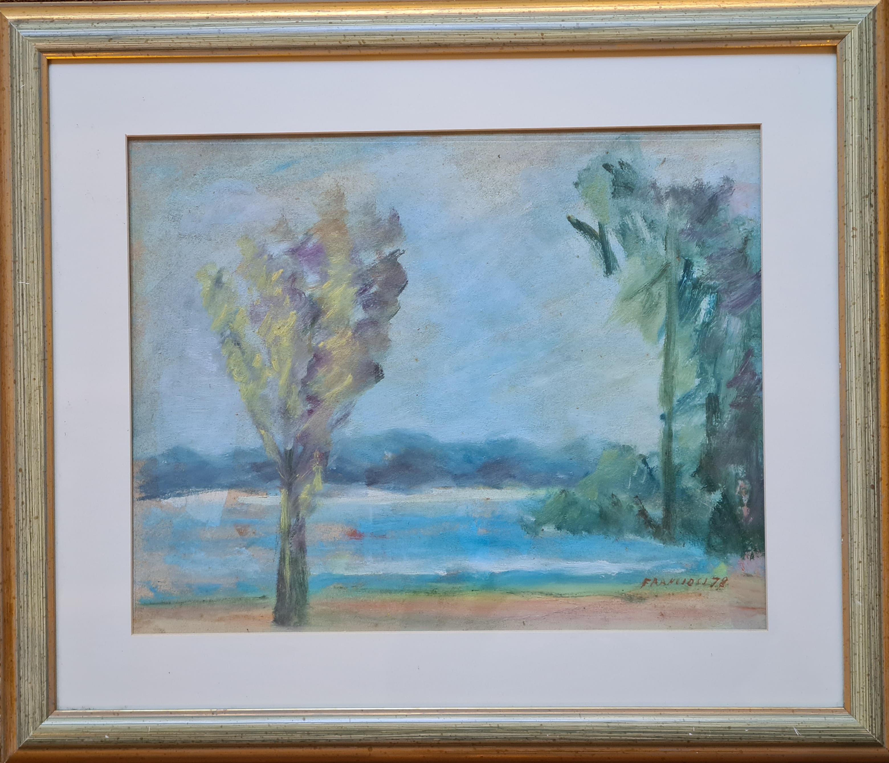 Impressionist Lakeside River Scene - Painting by Franciosi