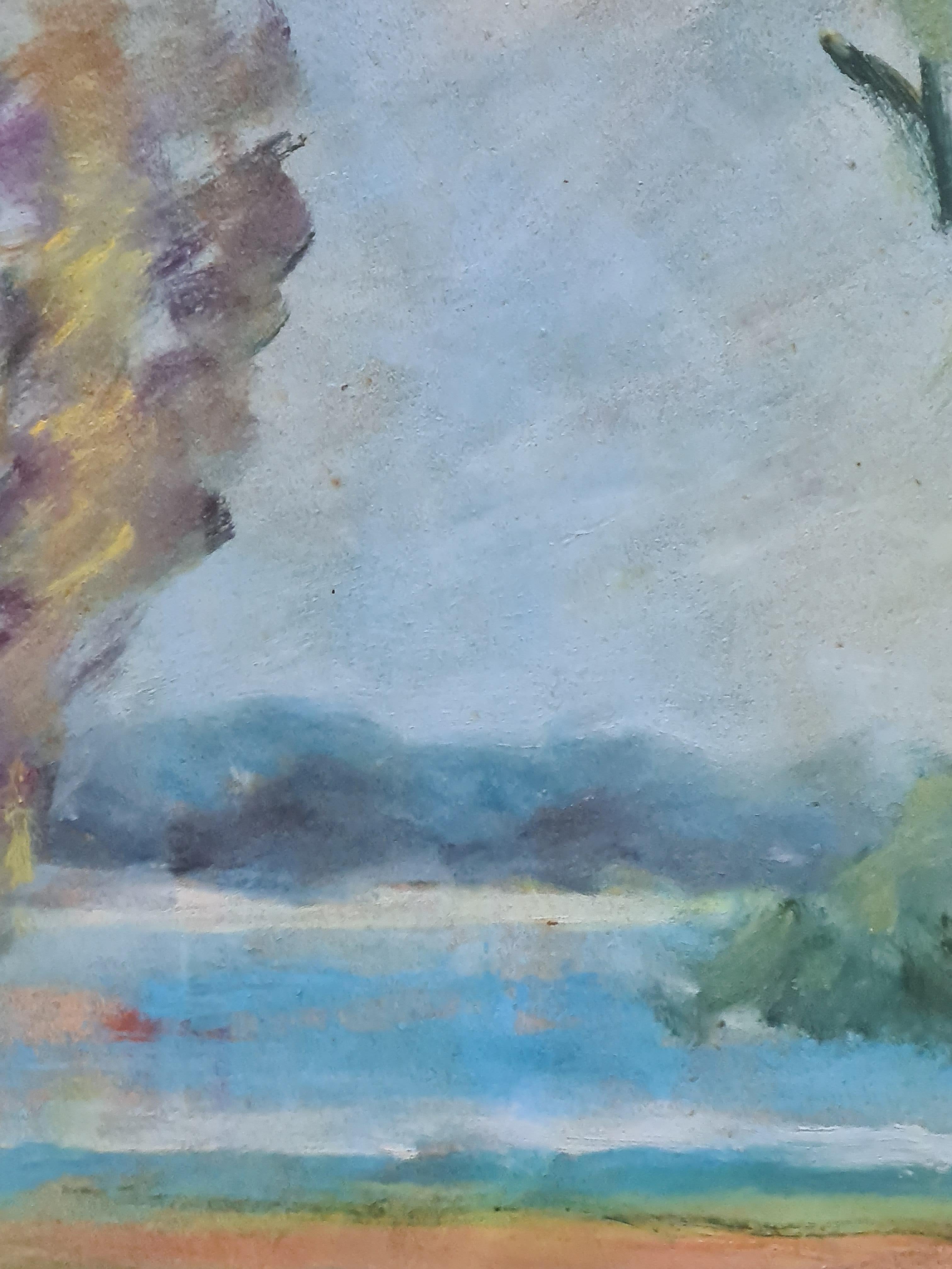 Impressionist Lakeside River Scene For Sale 3