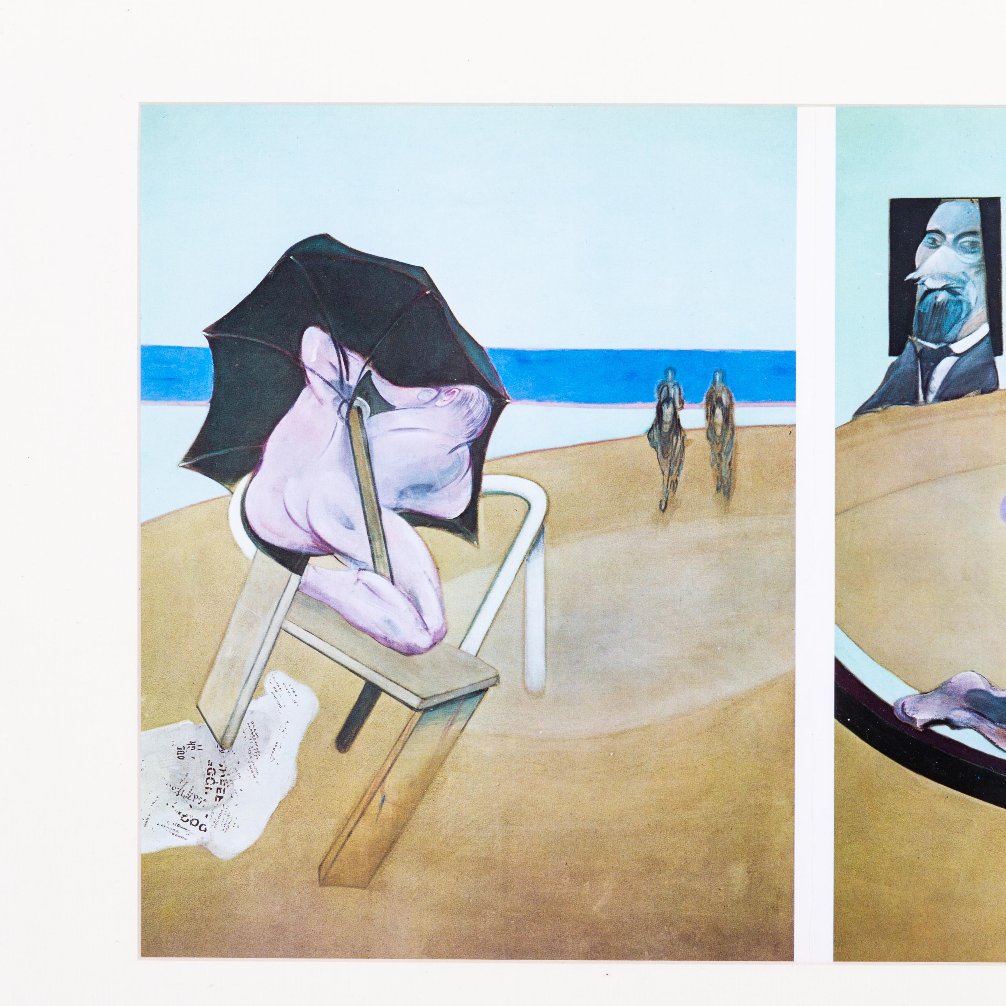 After Francis Bacon (1909-1992), a Triptych Lithographs 

Bacon was a highly mannered artist often preoccupied with forms, themes, images and modes of expression that he would rework for sustained periods, often across decades. When asked about his