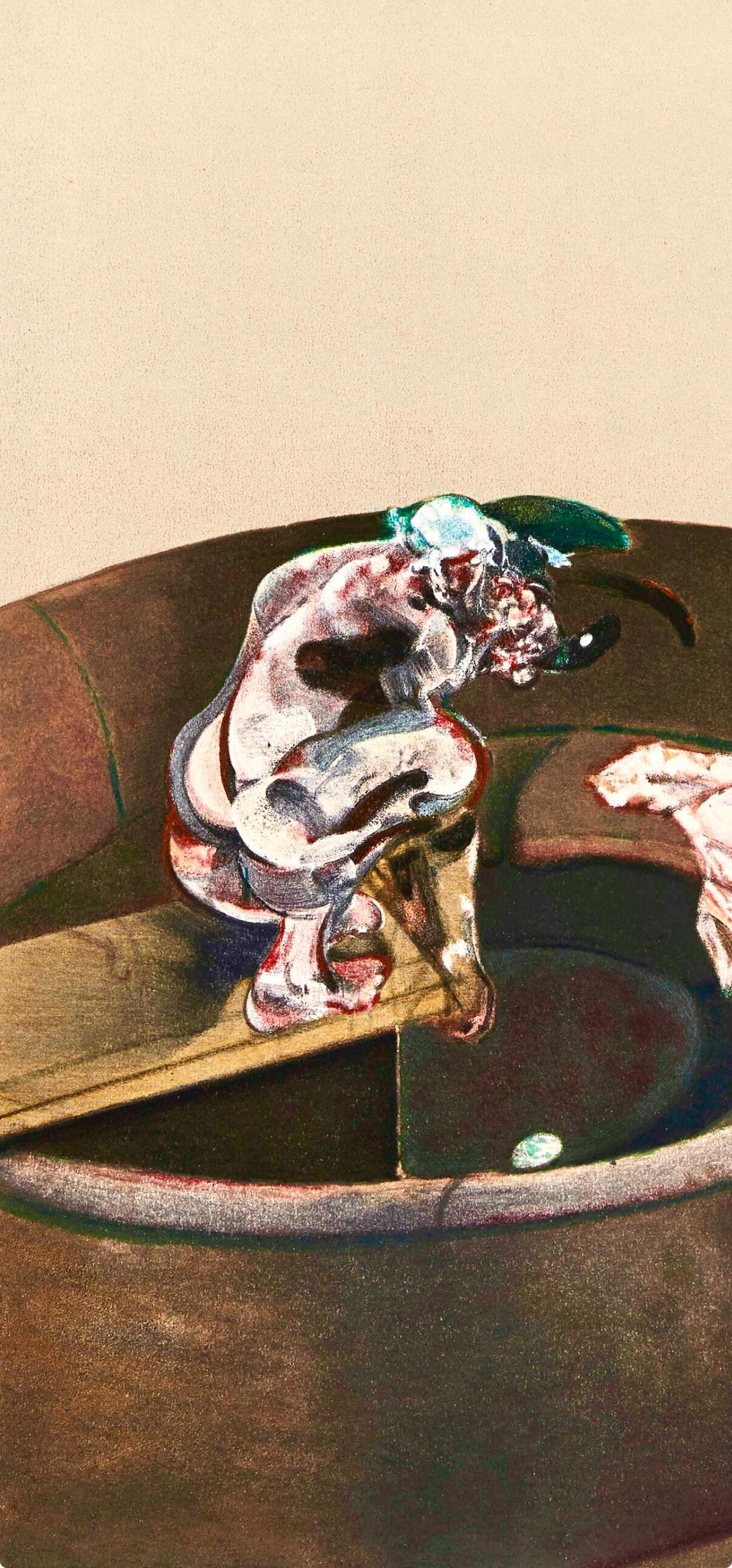Bacon, Retrato de George Dyer agachado, Derrière le miroir (después de) - Print de Francis Bacon