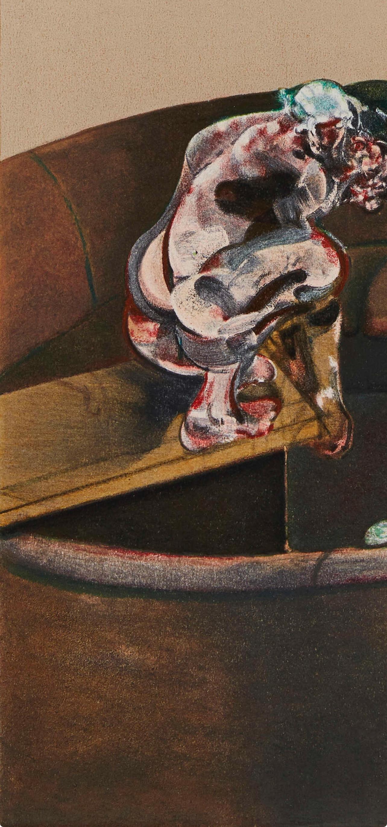 Bacon, Retrato de George Dyer agachado, Derrière le miroir (después de) - Print de Francis Bacon