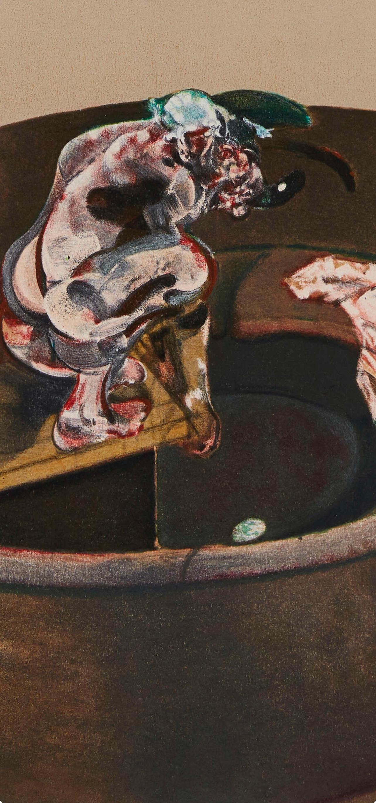 Bacon, Retrato de George Dyer agachado, Derrière le miroir (después de) - Print Moderno de Francis Bacon