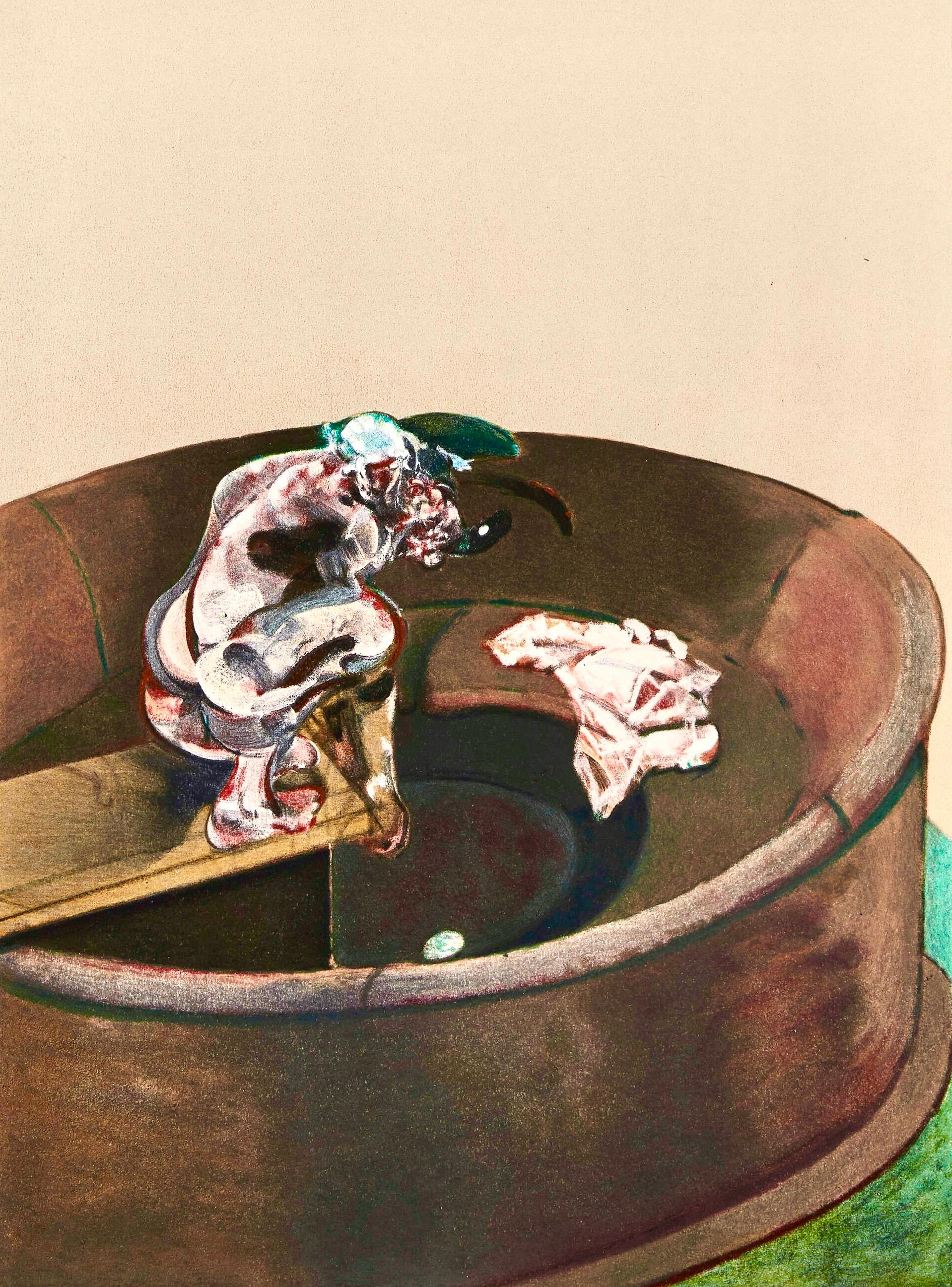 Figurative Print de Francis Bacon - Bacon, Retrato de George Dyer agachado, Derrière le miroir (después de)