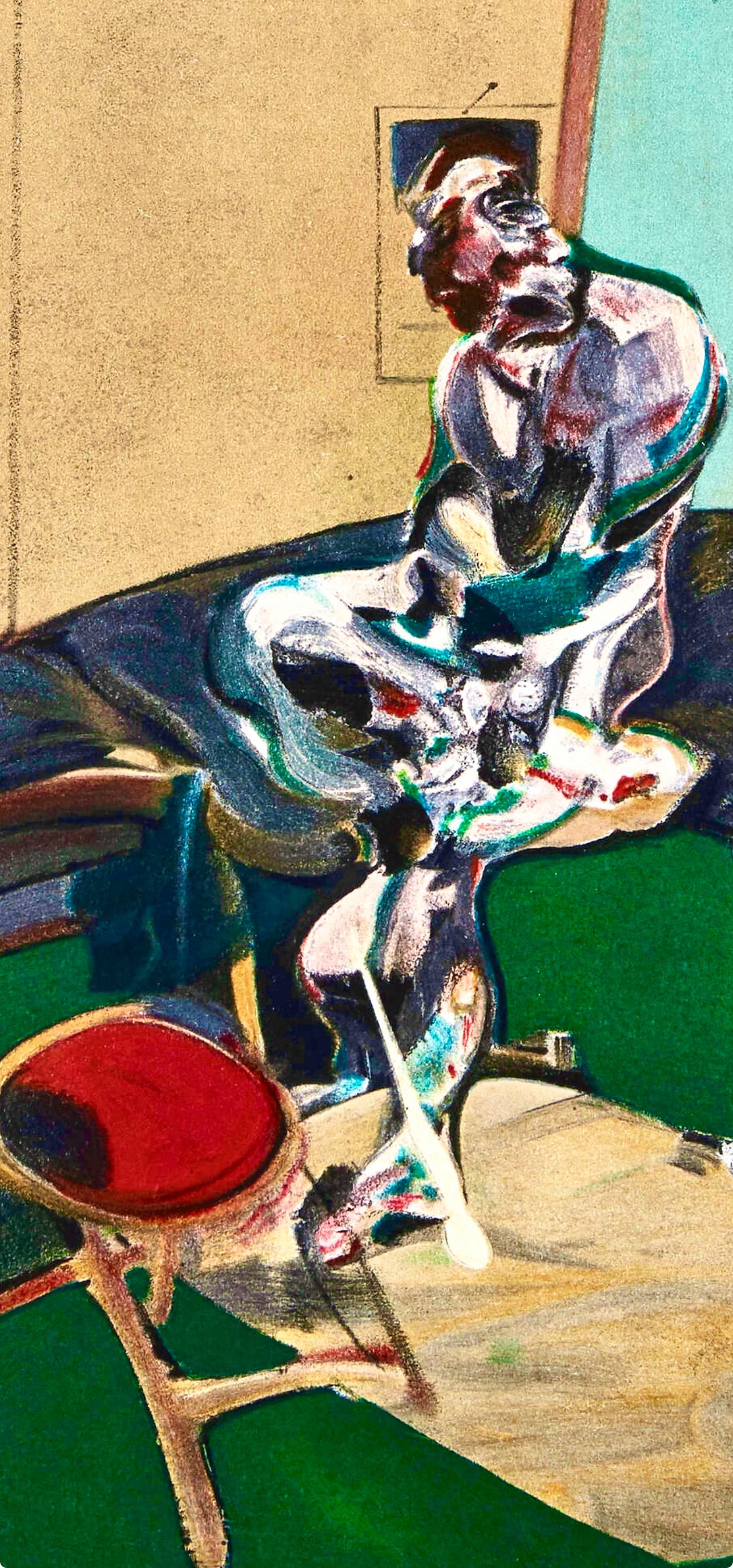 Bacon, Retrato de George Dyer mirando a Blind-Cord, Derrière le miroir (después de) - Abstract Print Beige de Francis Bacon