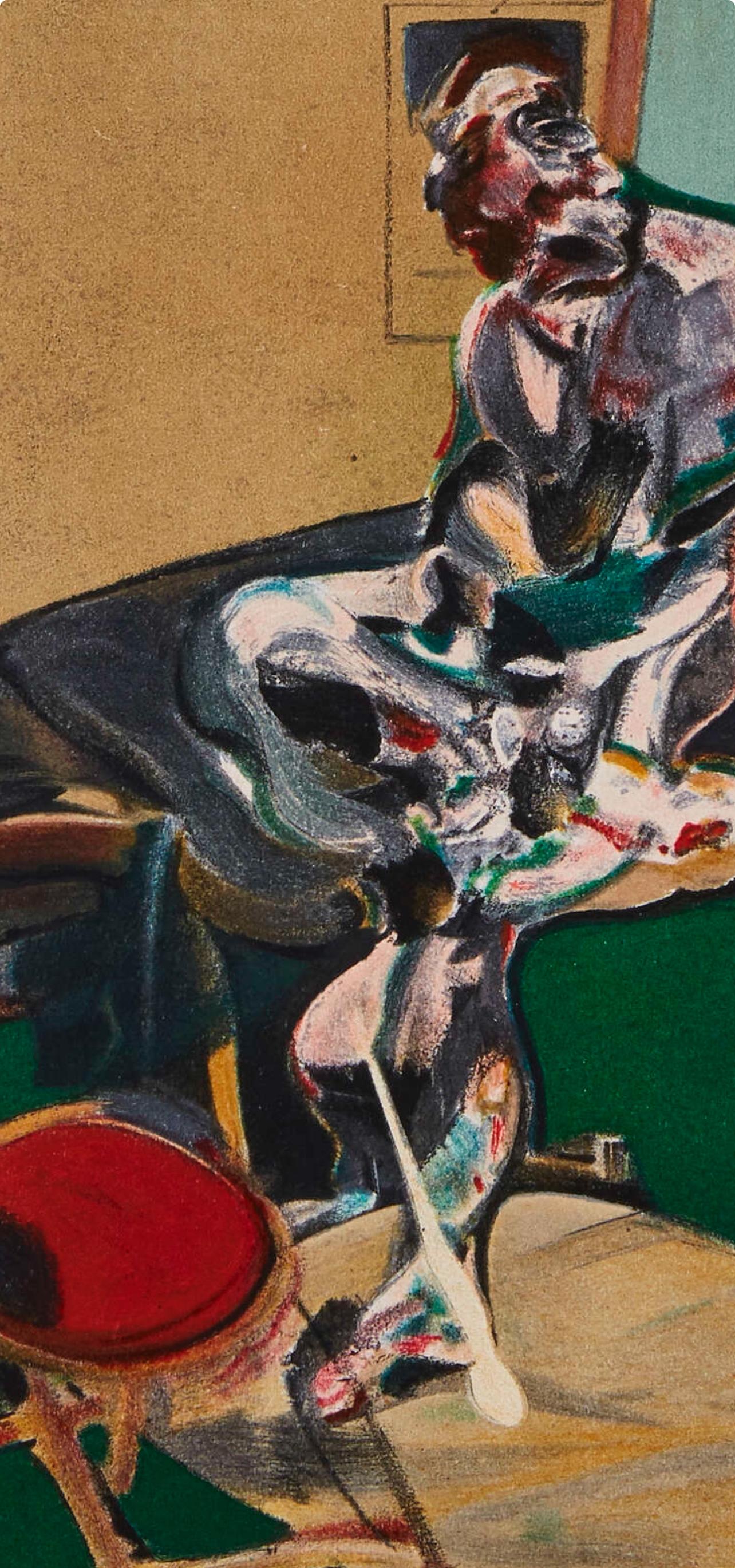 Bacon, Ritratto di George Dyer che fissa Blind Corde, Derrière le miroir (dopo) - Abstract Print Beige di Francis Bacon